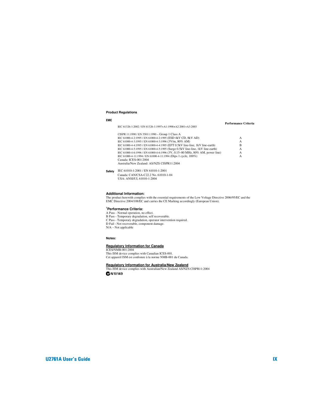 Agilent Technologies manual U2761A User’s Guide, Additional Information, 1Performance Criteria 