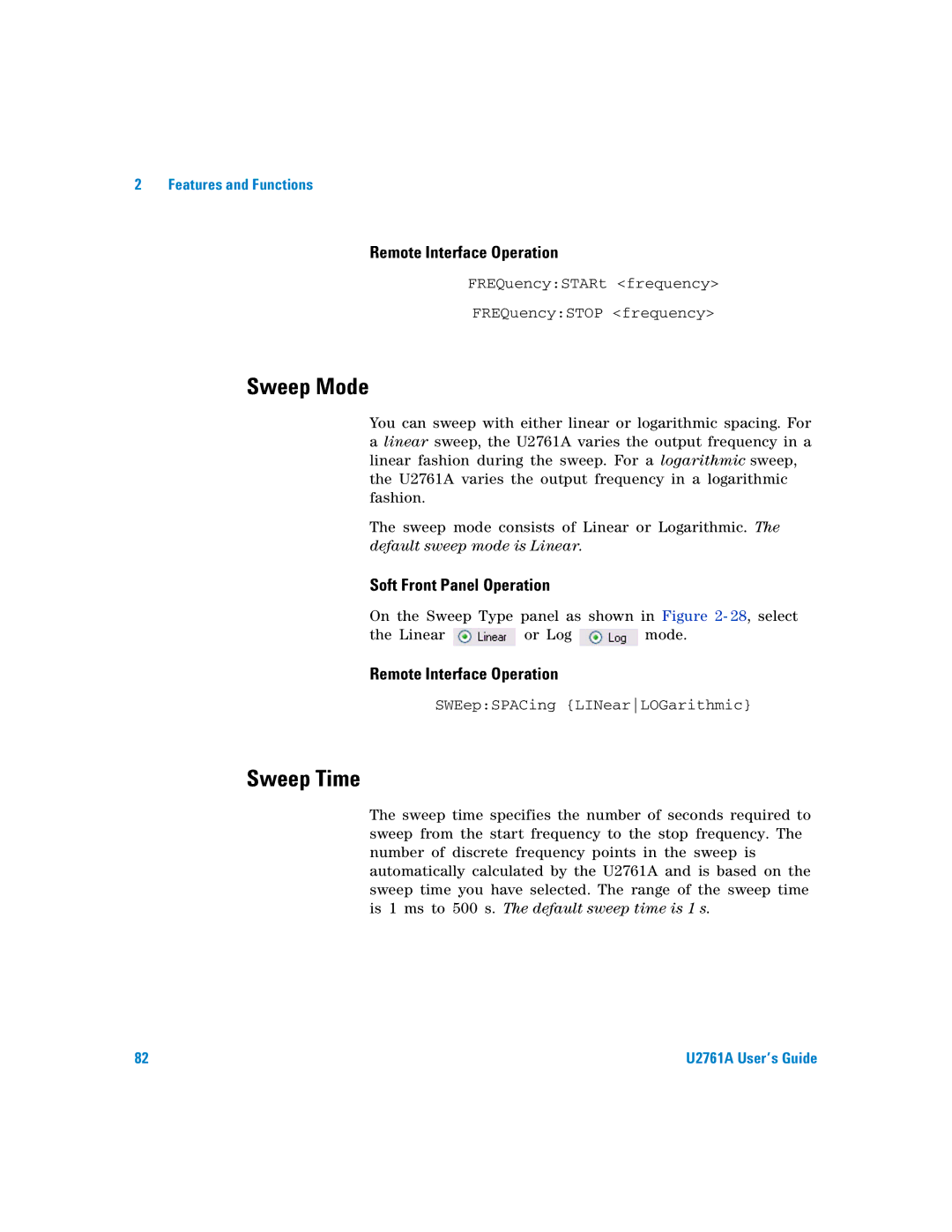 Agilent Technologies U2761A manual Sweep Mode, Sweep Time 