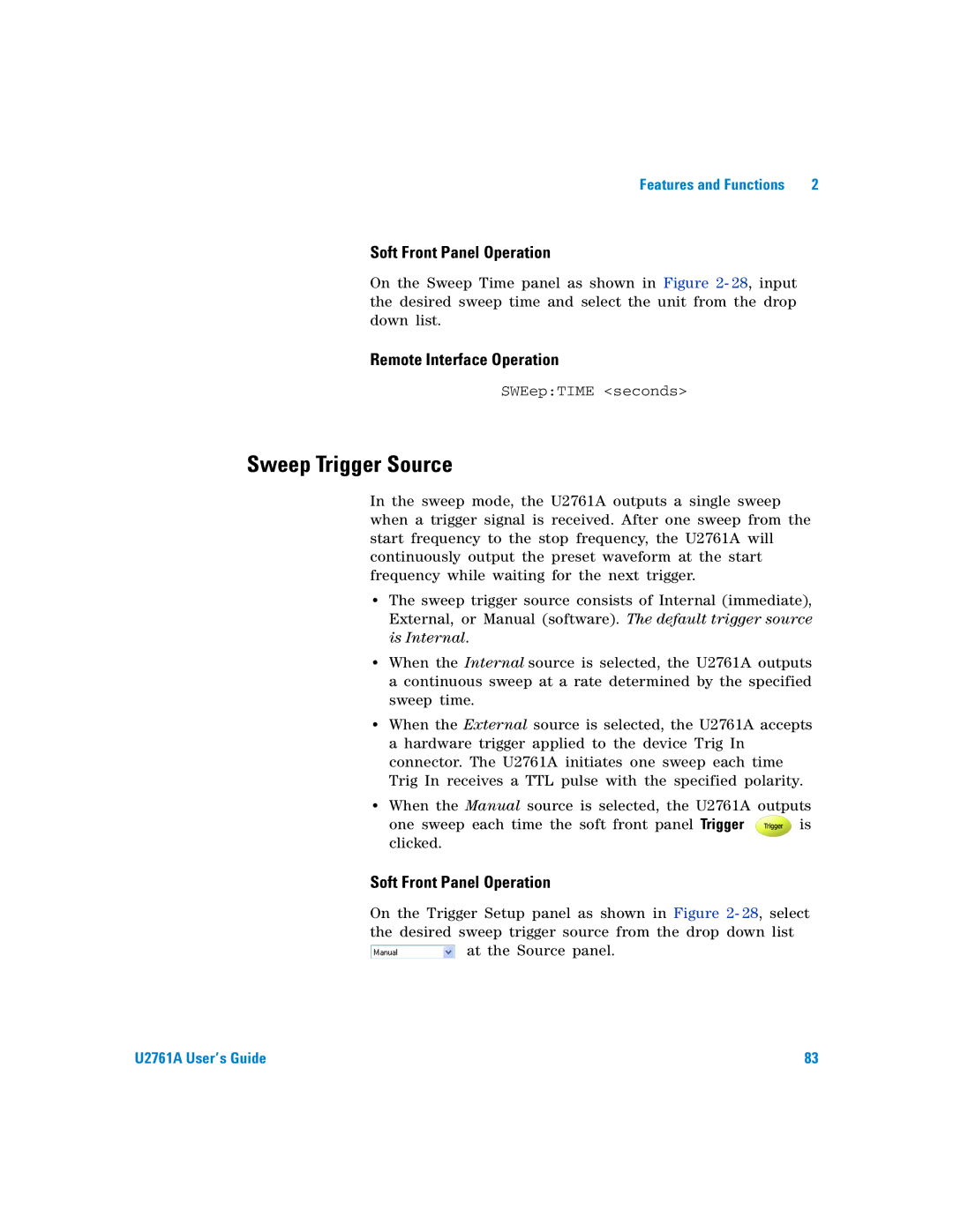 Agilent Technologies U2761A manual Sweep Trigger Source 