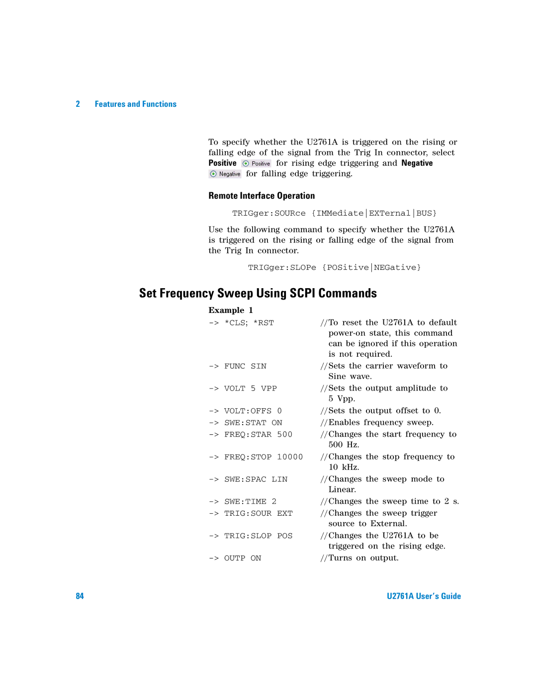 Agilent Technologies U2761A manual Set Frequency Sweep Using Scpi Commands 