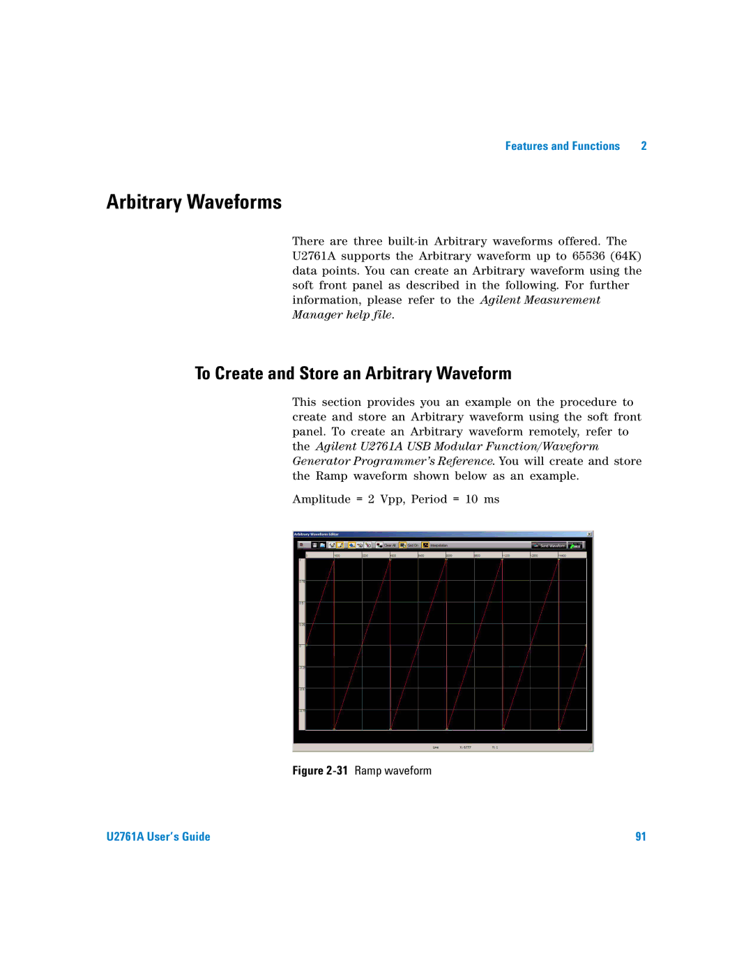 Agilent Technologies U2761A manual Arbitrary Waveforms, To Create and Store an Arbitrary Waveform 