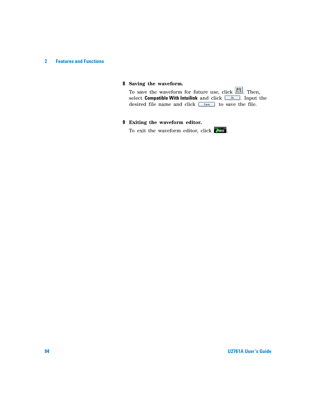 Agilent Technologies U2761A manual Exiting the waveform editor 