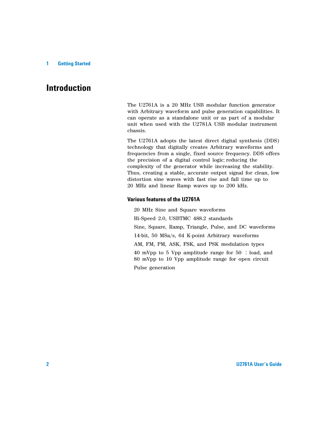 Agilent Technologies manual Introduction, Various features of the U2761A 