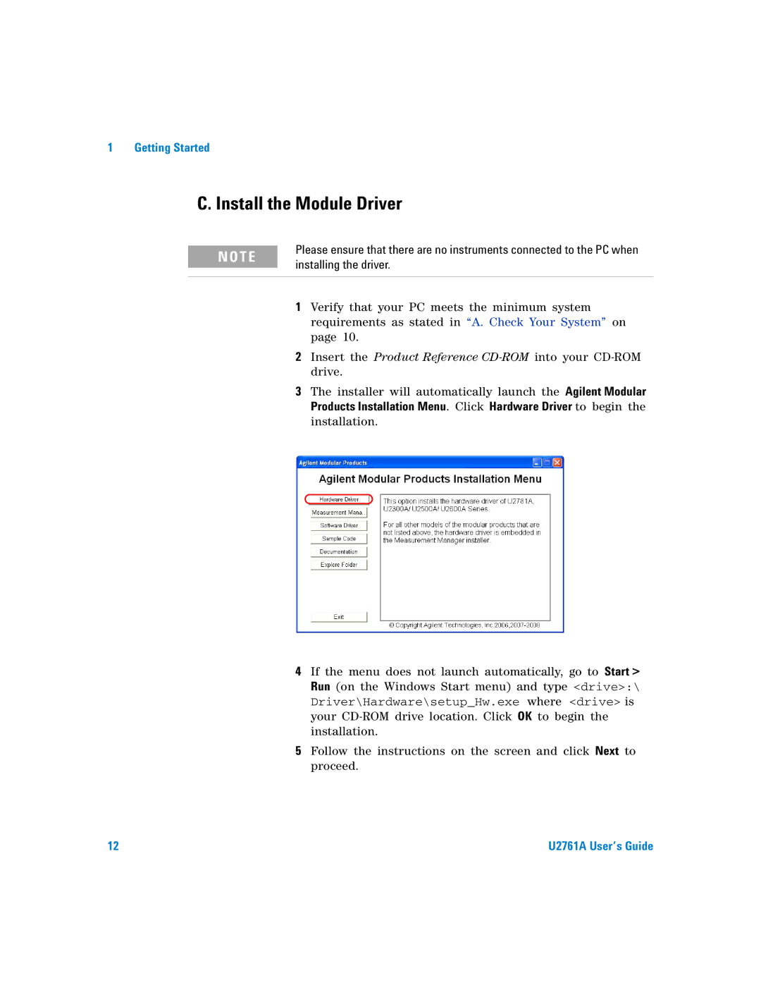 Agilent Technologies U2761A manual Install the Module Driver 