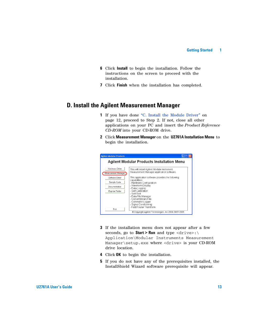 Agilent Technologies U2761A manual Install the Agilent Measurement Manager 