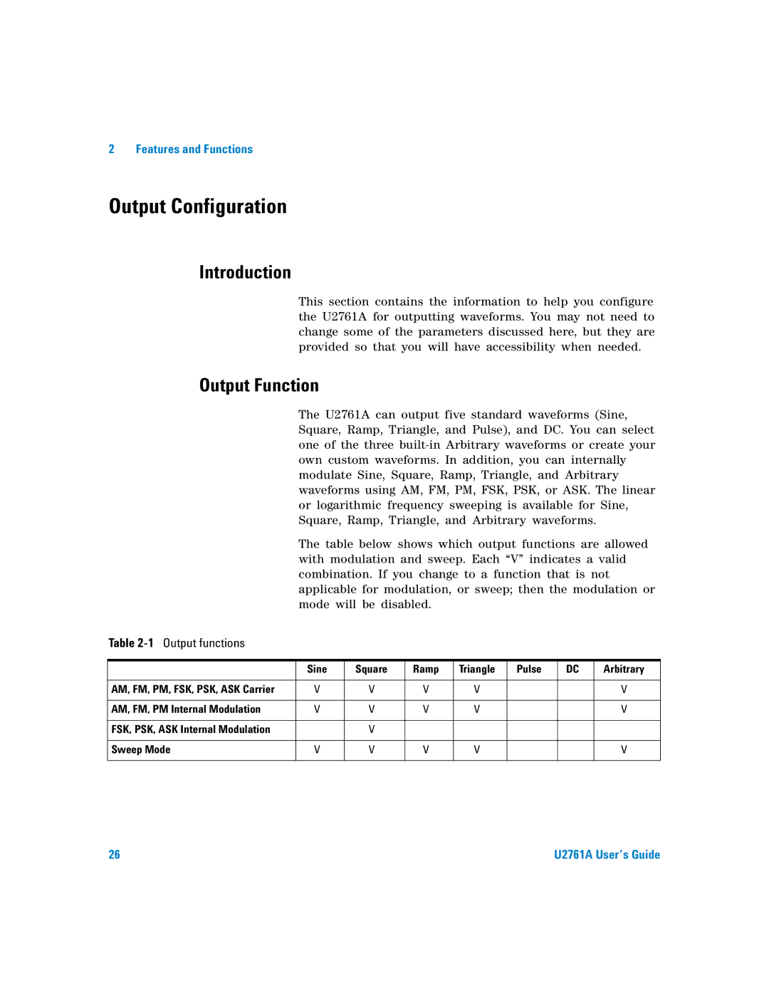 Agilent Technologies U2761A manual Output Configuration, Introduction, Output Function, 1Output functions 