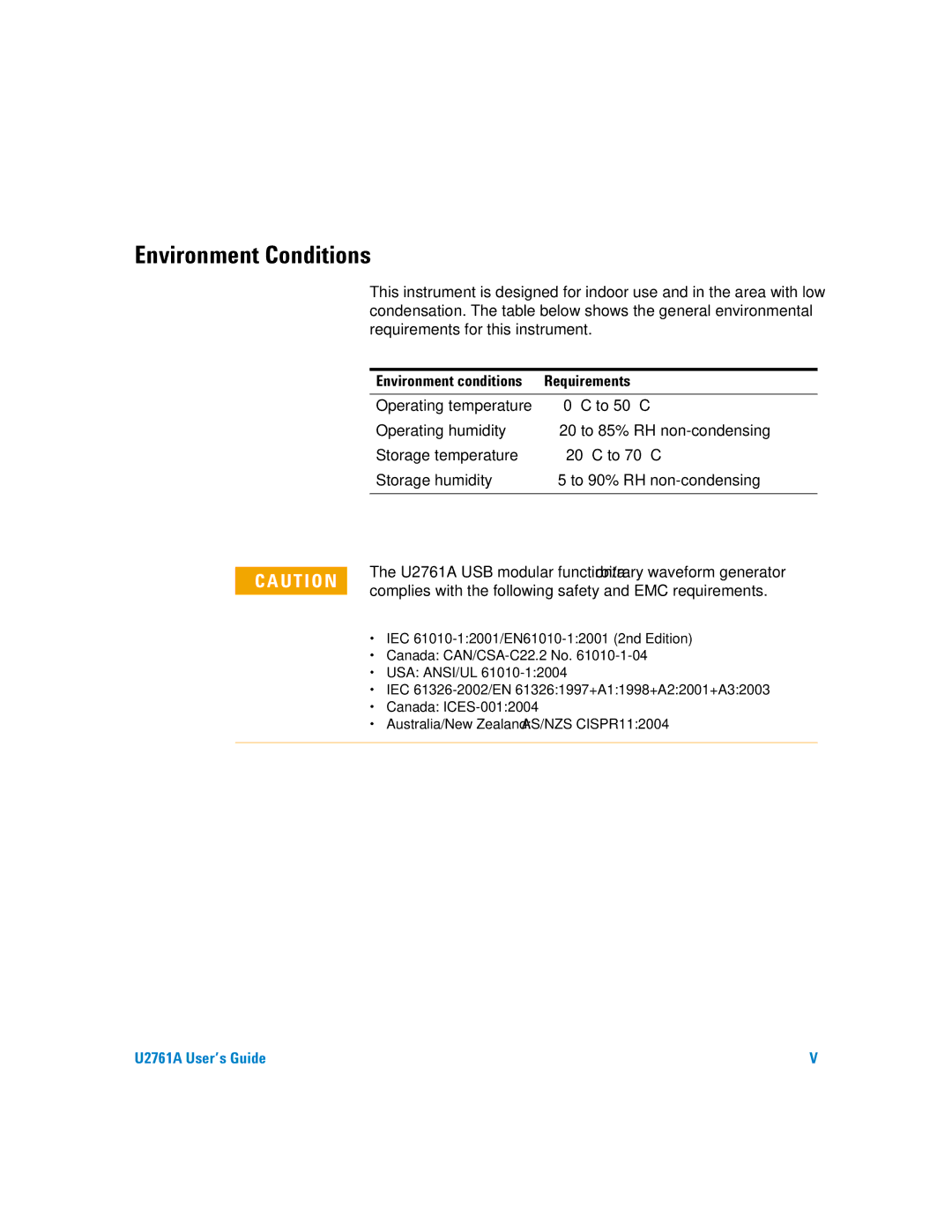 Agilent Technologies U2761A manual Environment Conditions 