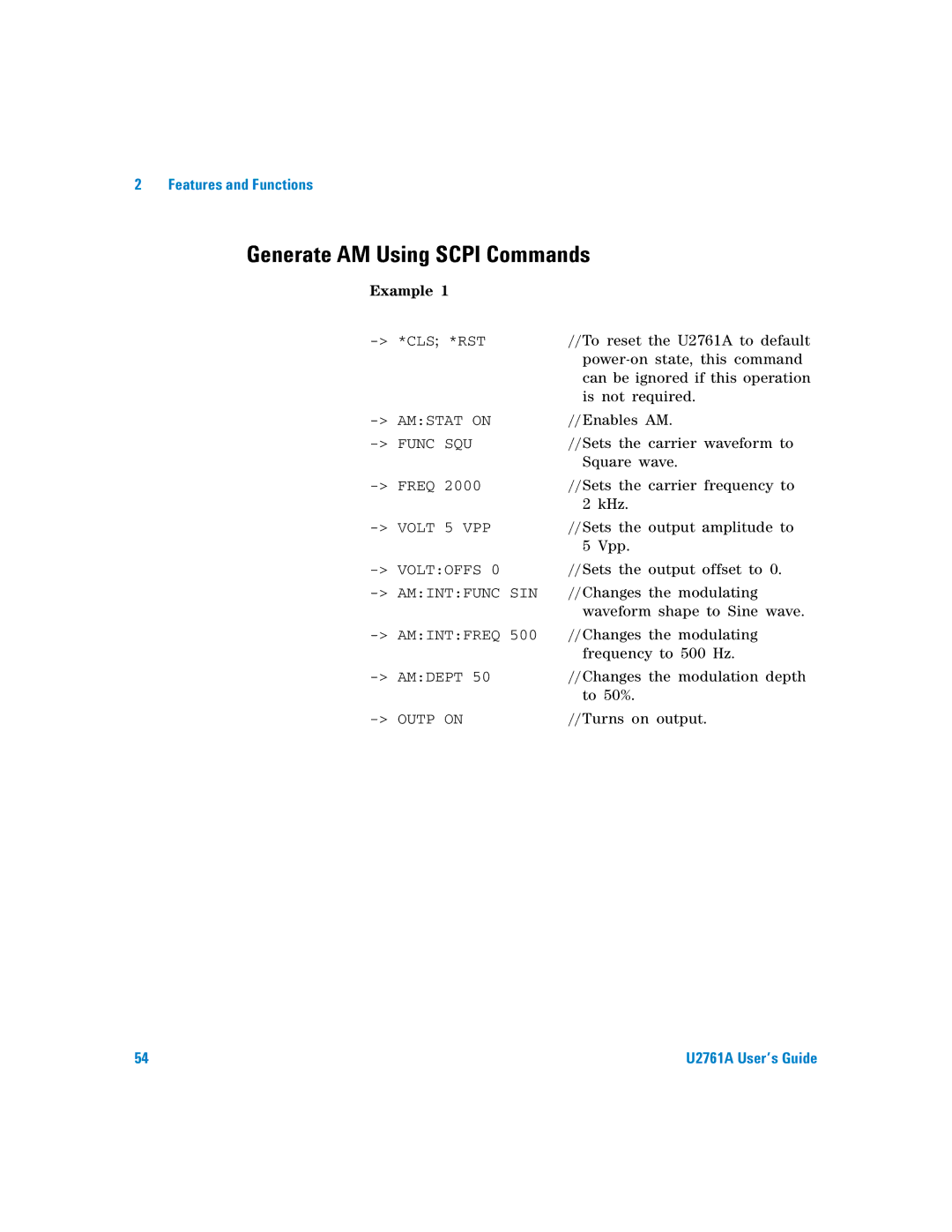 Agilent Technologies U2761A manual Generate AM Using Scpi Commands 