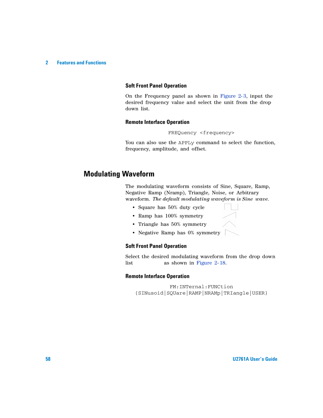Agilent Technologies U2761A manual FMINTernalFUNCtion SINusoidSQUareRAMPNRAMpTRIangleUSER 
