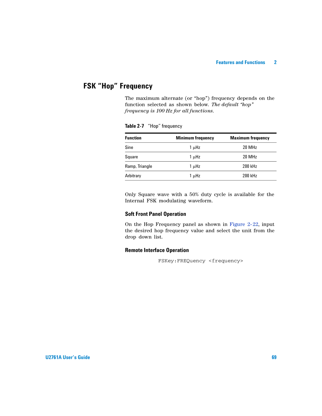 Agilent Technologies U2761A manual FSK Hop Frequency, 7Hop frequency 