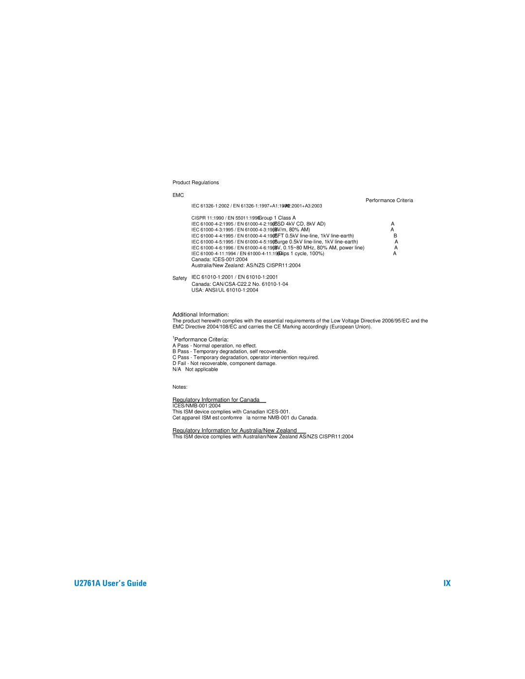 Agilent Technologies U2761A manual Regulatory Information for Australia/New Zealand 