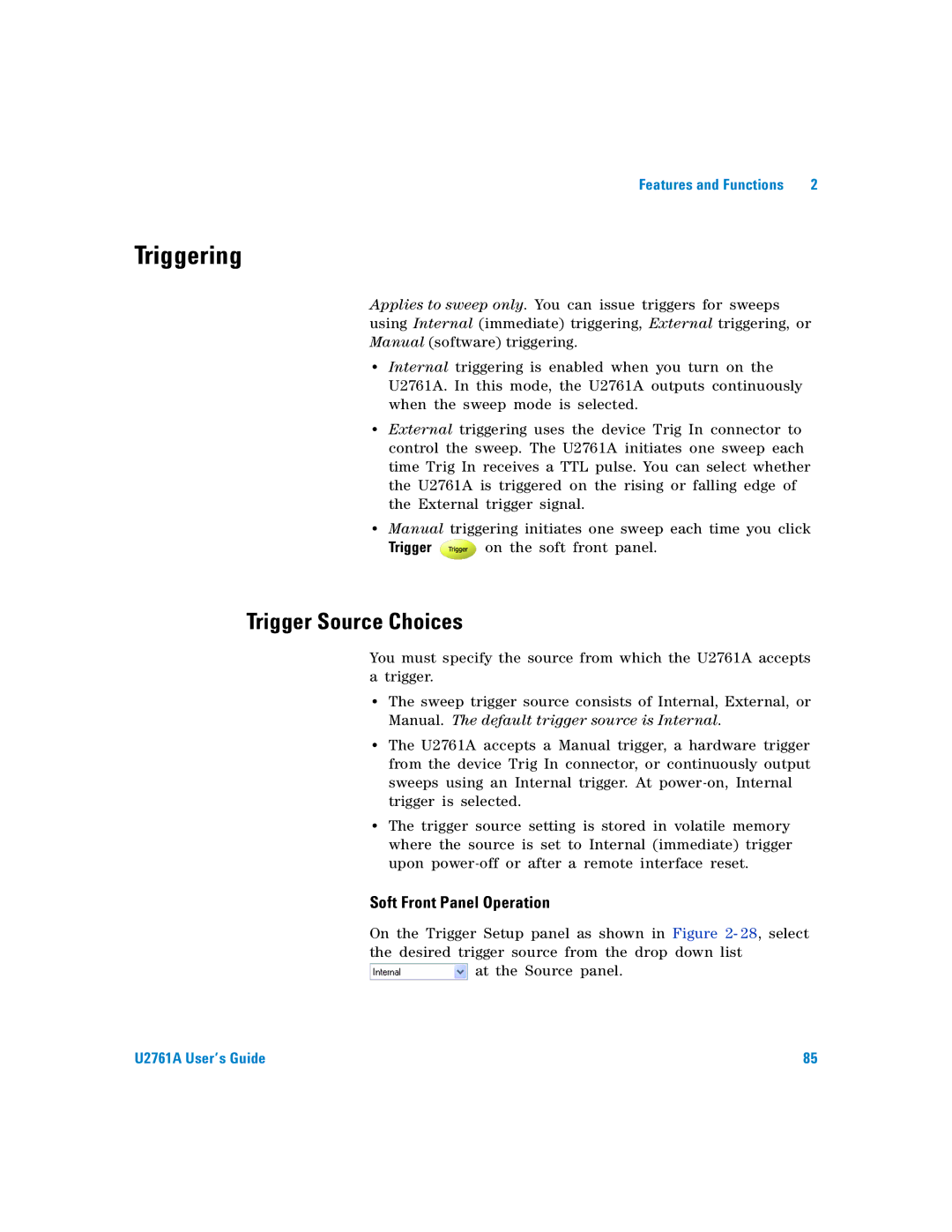 Agilent Technologies U2761A manual Triggering, Trigger Source Choices 