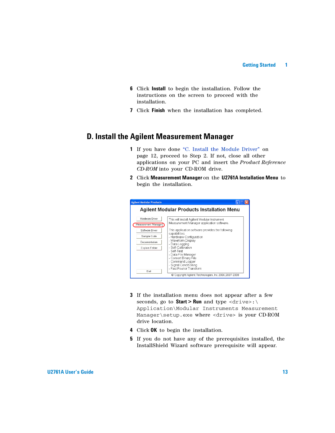 Agilent Technologies U2761A manual Install the Agilent Measurement Manager 