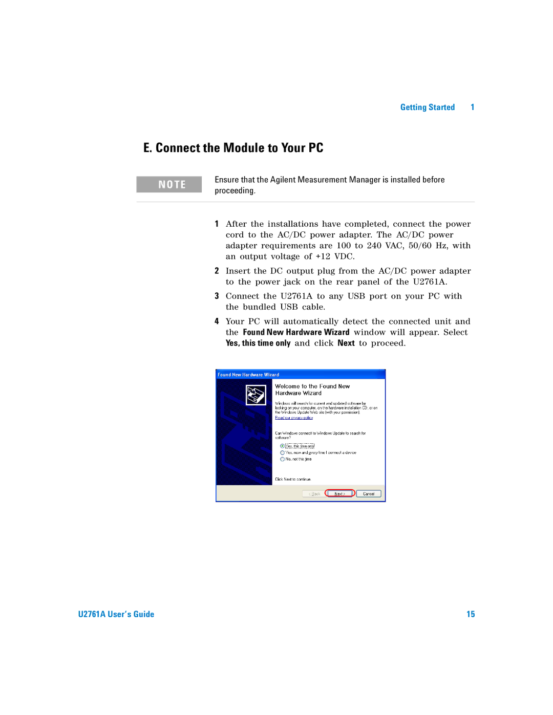 Agilent Technologies U2761A manual Connect the Module to Your PC, Proceeding 