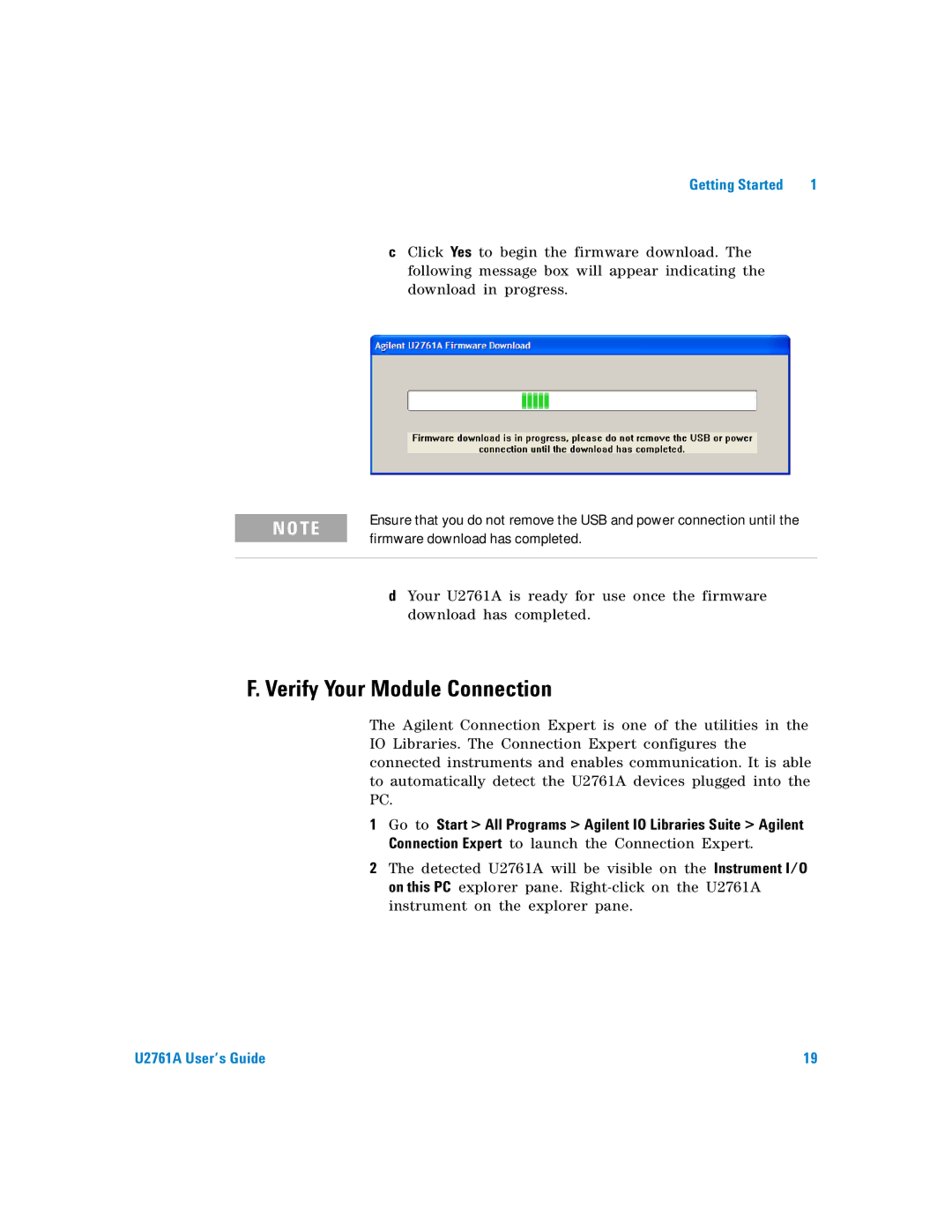 Agilent Technologies U2761A manual Verify Your Module Connection 