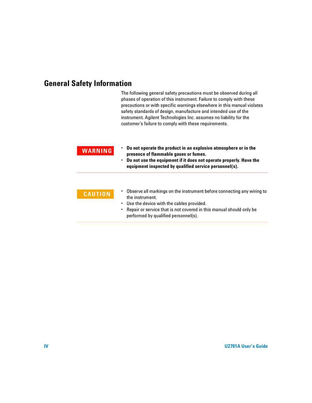 Agilent Technologies U2761A manual General Safety Information 