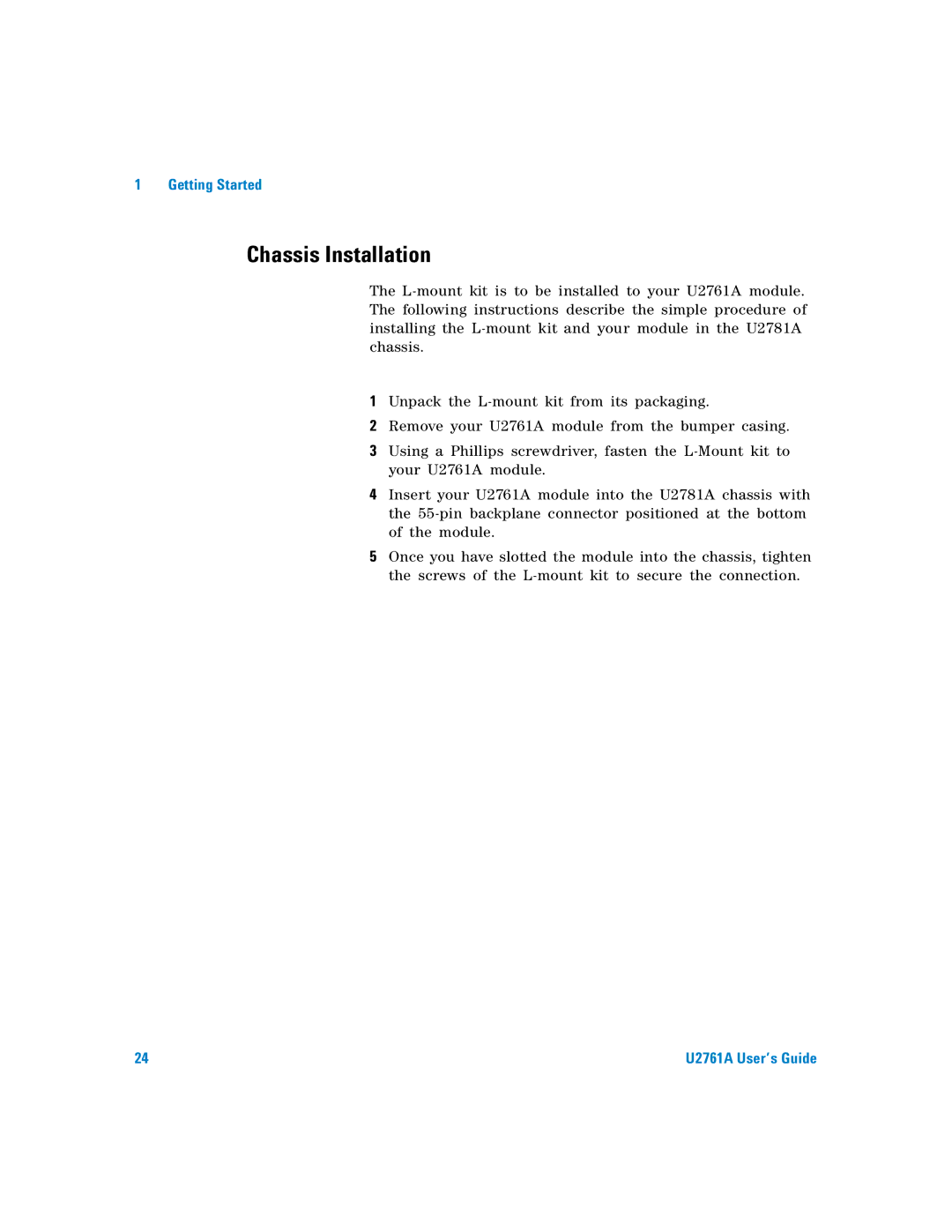 Agilent Technologies U2761A manual Chassis Installation 