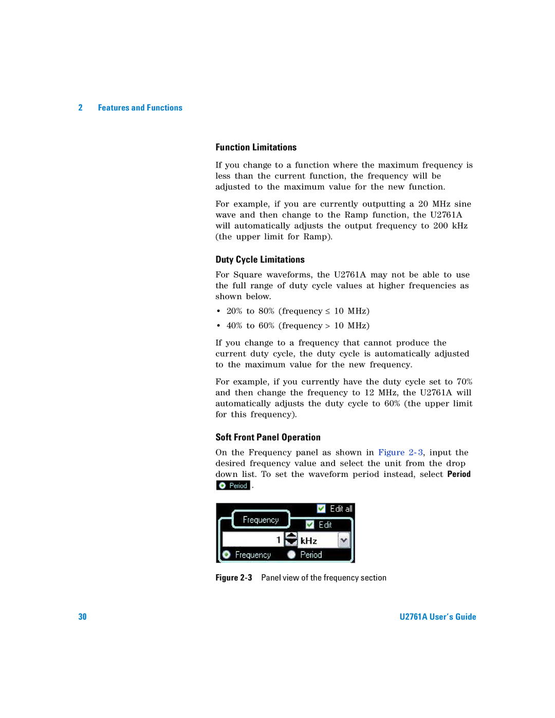 Agilent Technologies U2761A manual Function Limitations 