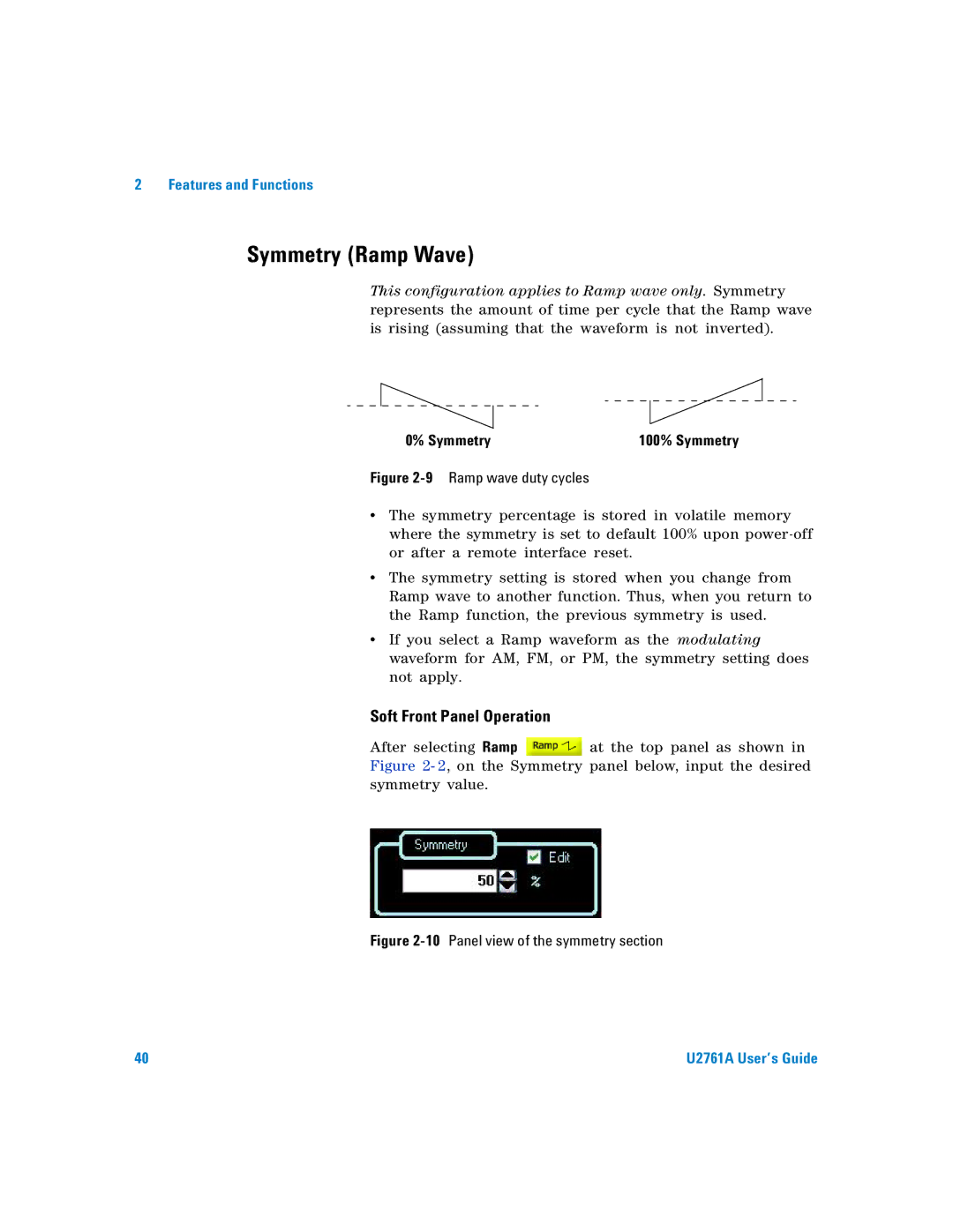 Agilent Technologies U2761A manual Symmetry Ramp Wave, 9Ramp wave duty cycles 