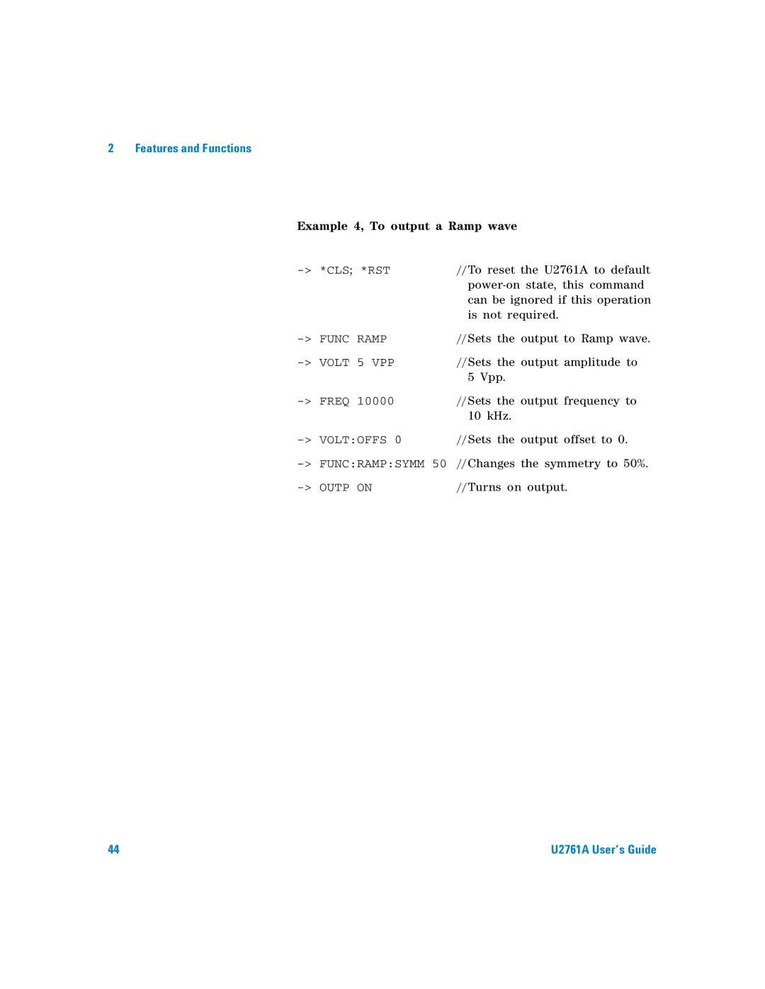 Agilent Technologies U2761A manual Example 4, To output a Ramp wave 