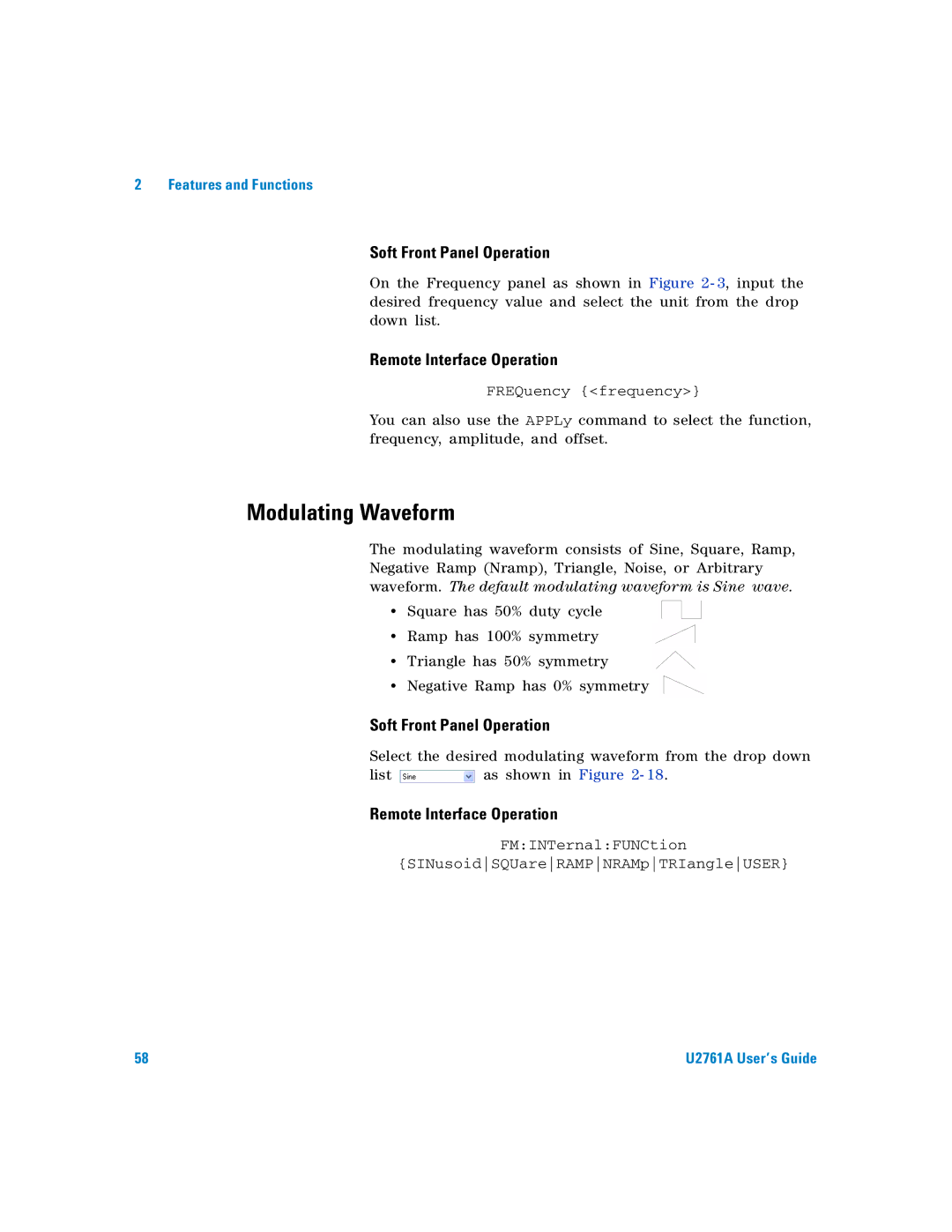 Agilent Technologies U2761A manual FMINTernalFUNCtion SINusoidSQUareRAMPNRAMpTRIangleUSER 