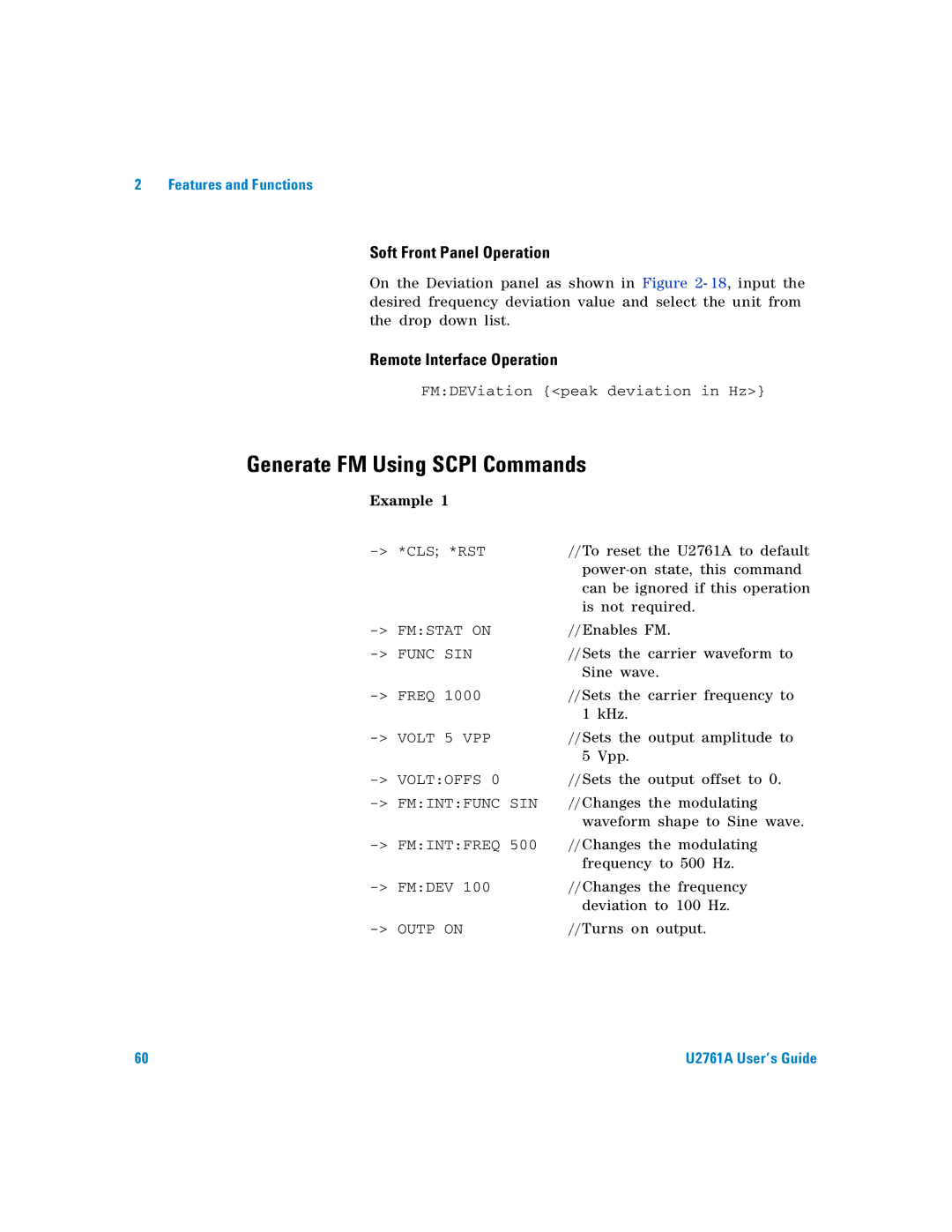 Agilent Technologies U2761A manual Generate FM Using Scpi Commands 