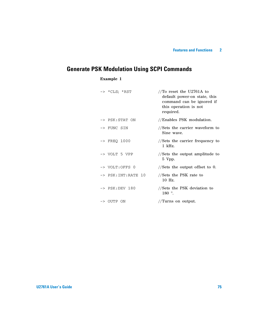 Agilent Technologies U2761A manual Generate PSK Modulation Using Scpi Commands 