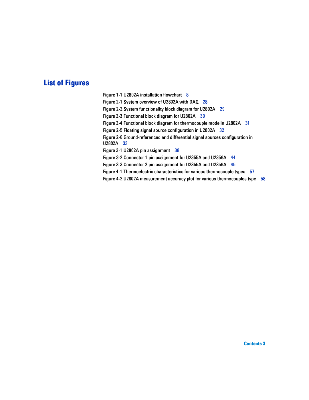 Agilent Technologies U2802A manual List of Figures, Contents 