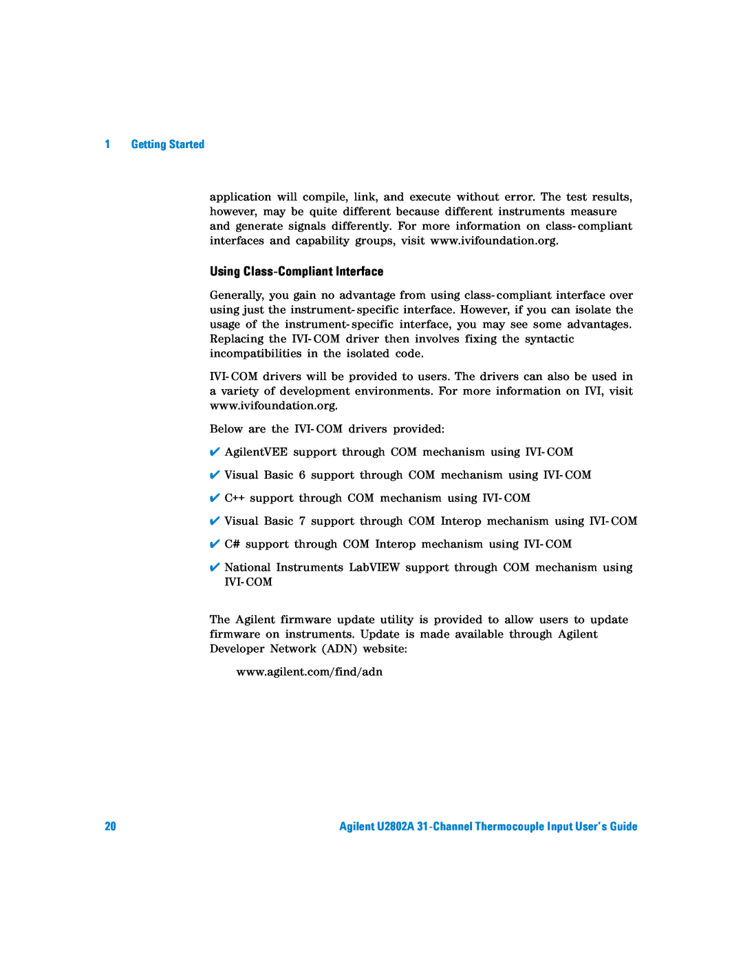 Agilent Technologies U2802A manual Using Class-CompliantInterface, Getting Started 