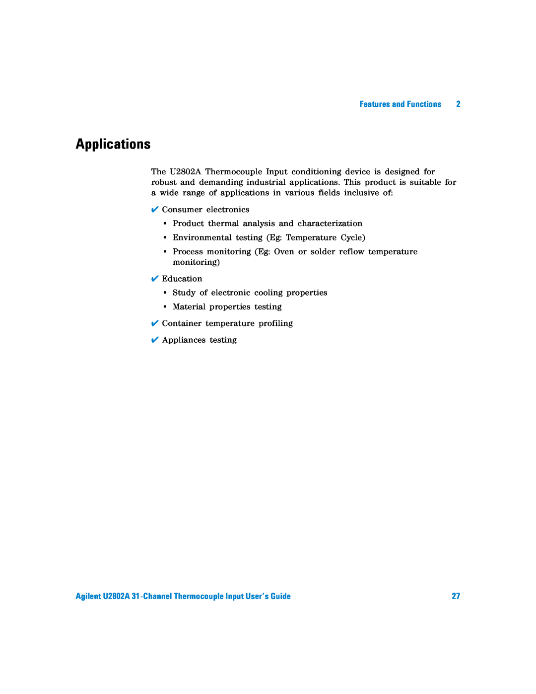Agilent Technologies U2802A manual Applications 