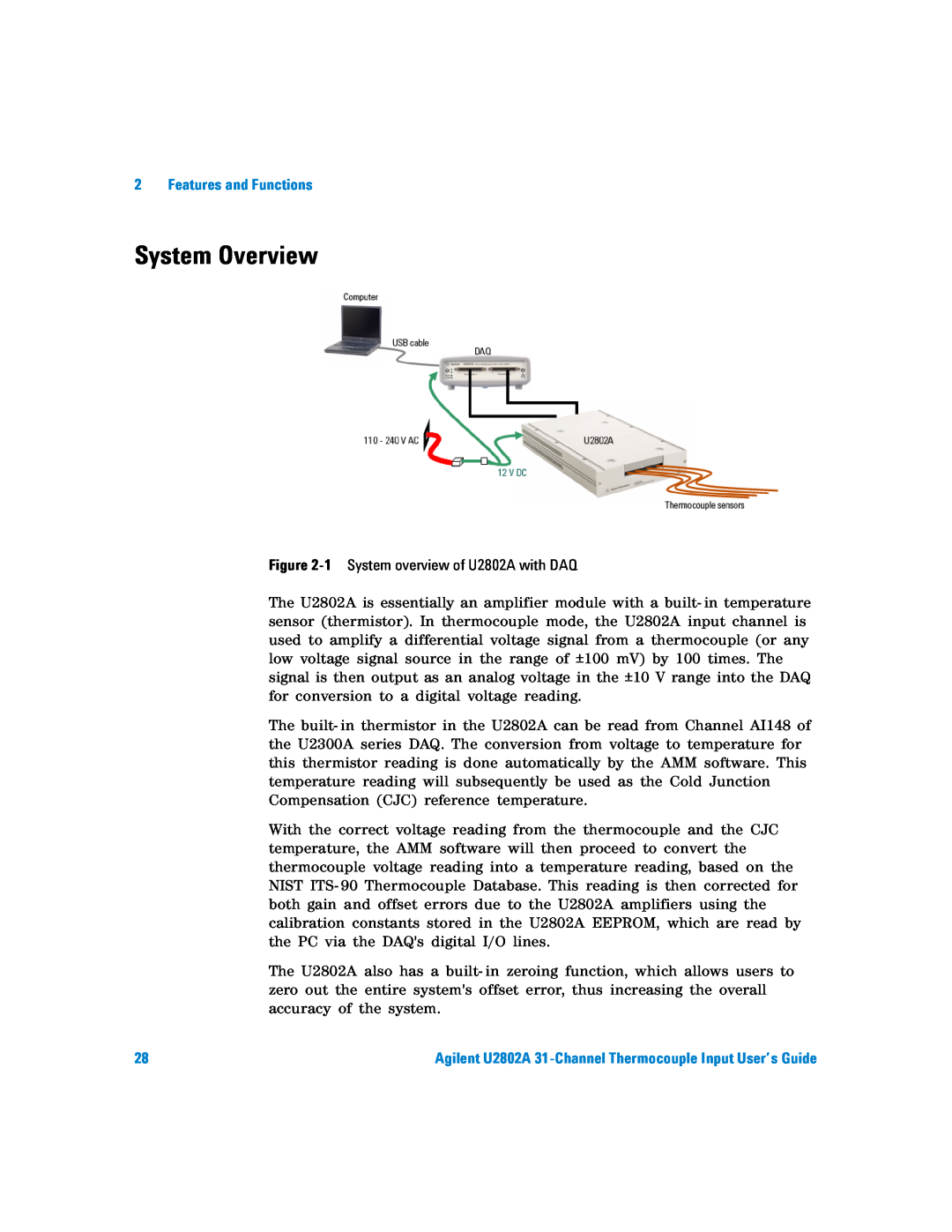 Agilent Technologies manual System Overview, Features and Functions, 1 System overview of U2802A with DAQ 