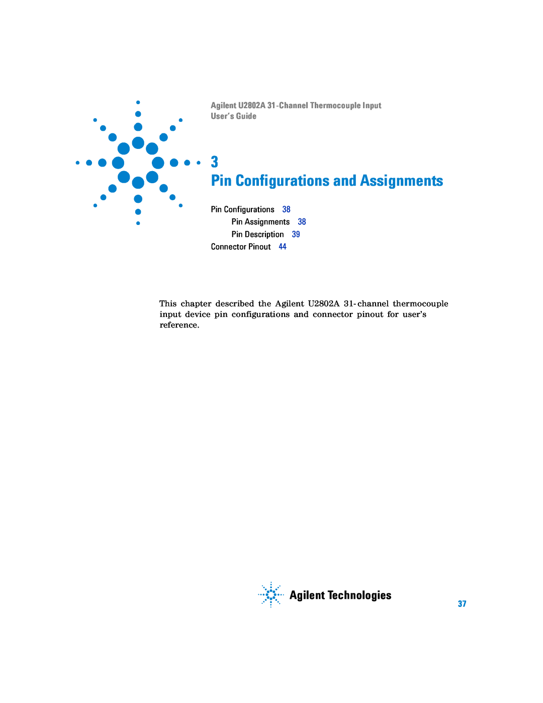 Agilent Technologies U2802A manual Pin Configurations and Assignments, Agilent Technologies, User’s Guide 