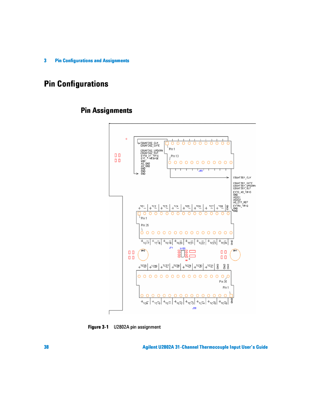 Agilent Technologies manual Pin Assignments, Pin Configurations and Assignments, 1 U2802A pin assignment 