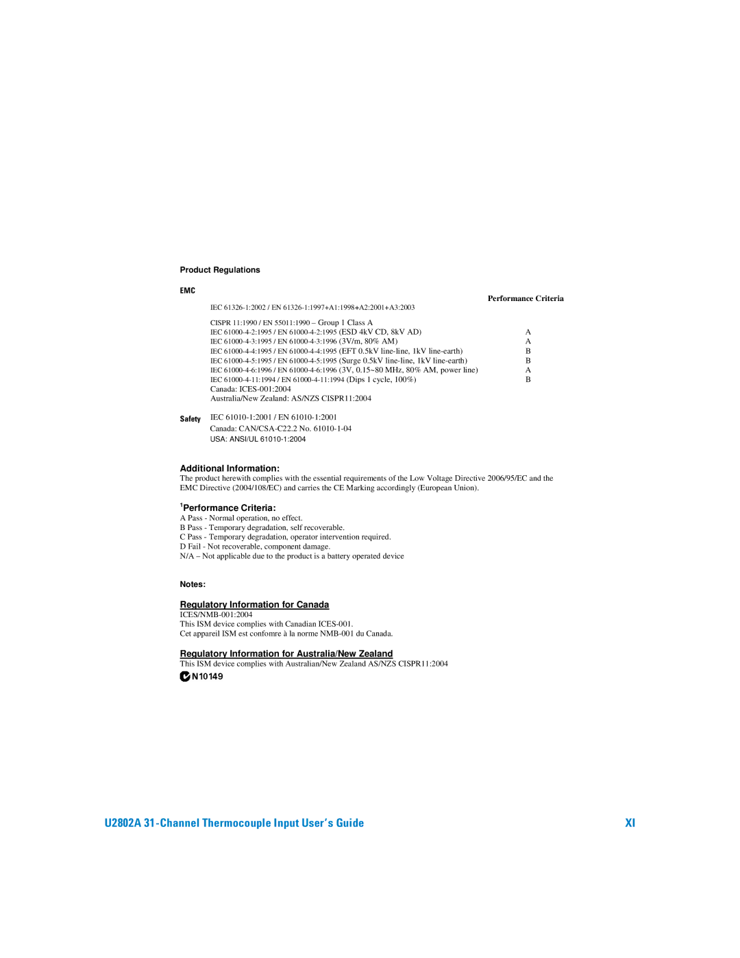 Agilent Technologies U2802A manual Regulatory Information for Australia/New Zealand 