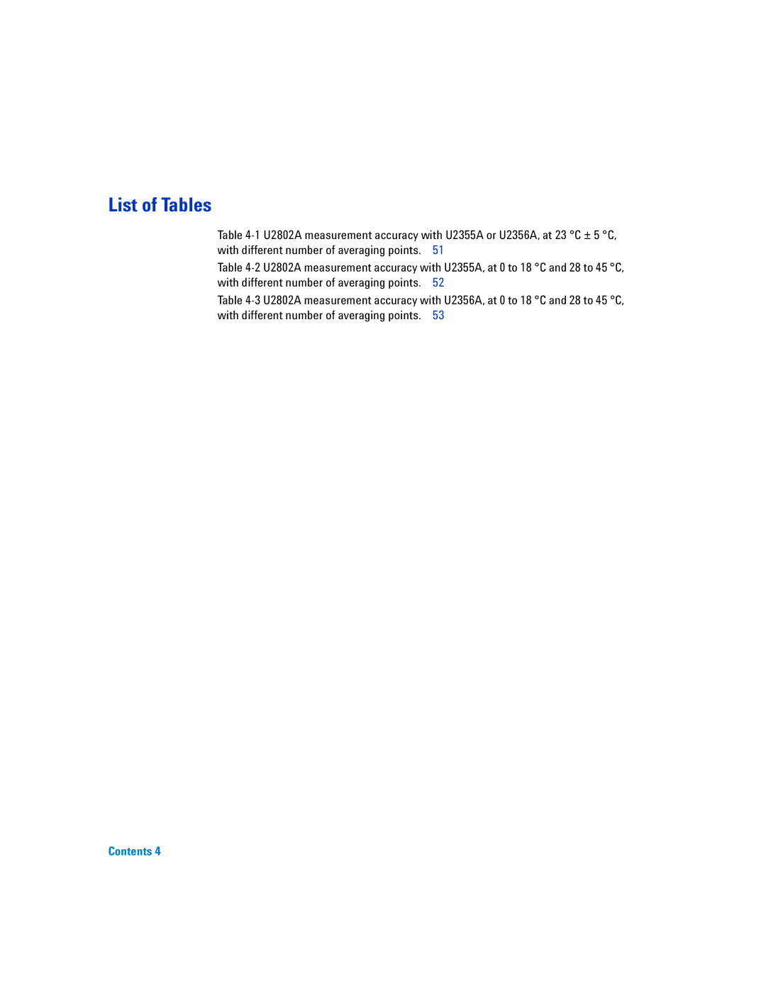 Agilent Technologies U2802A manual List of Tables 