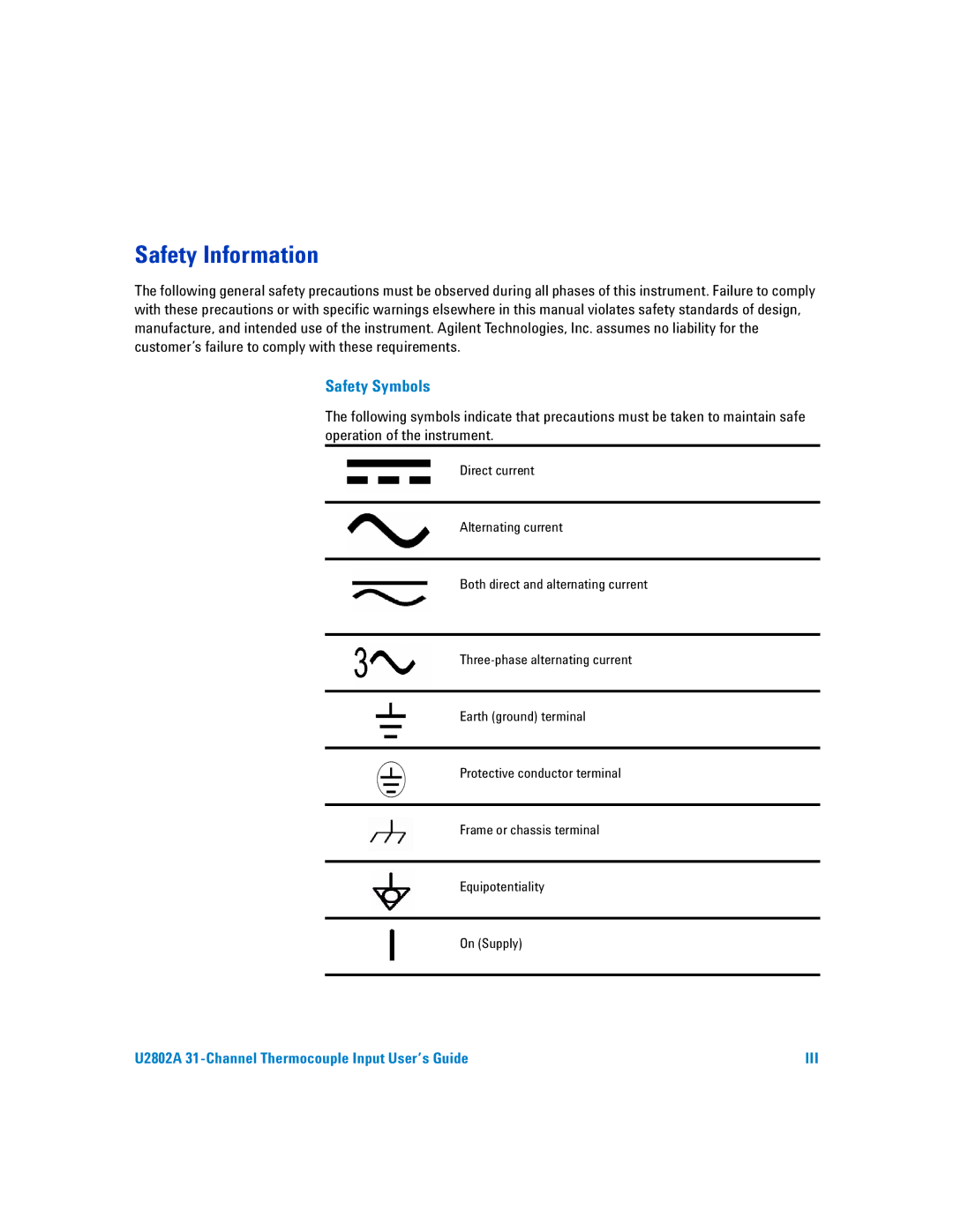 Agilent Technologies U2802A manual Safety Information 