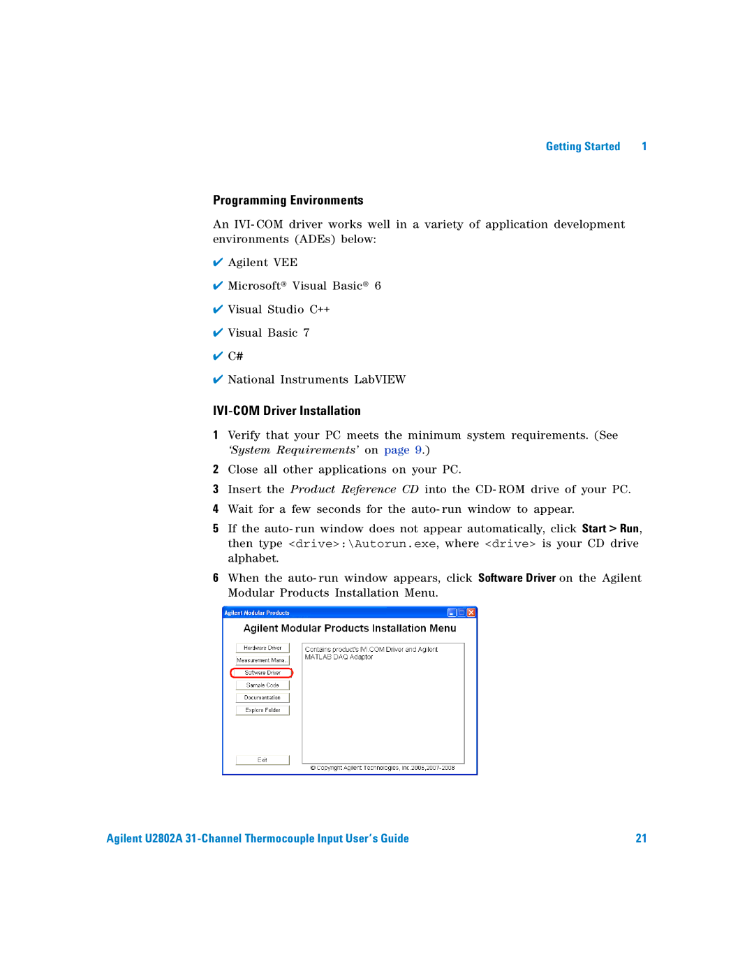 Agilent Technologies U2802A manual Programming Environments, IVI-COM Driver Installation 