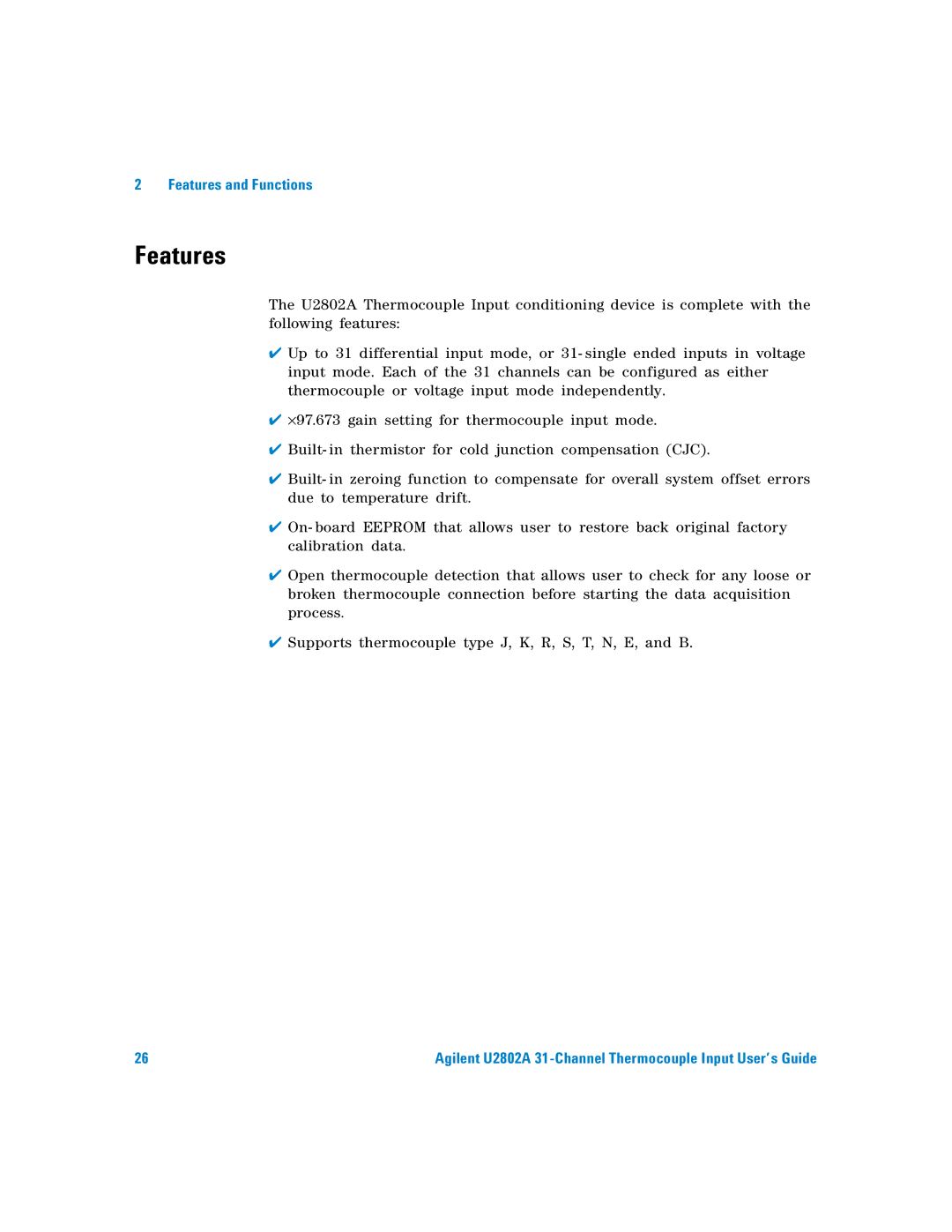 Agilent Technologies U2802A manual Features 