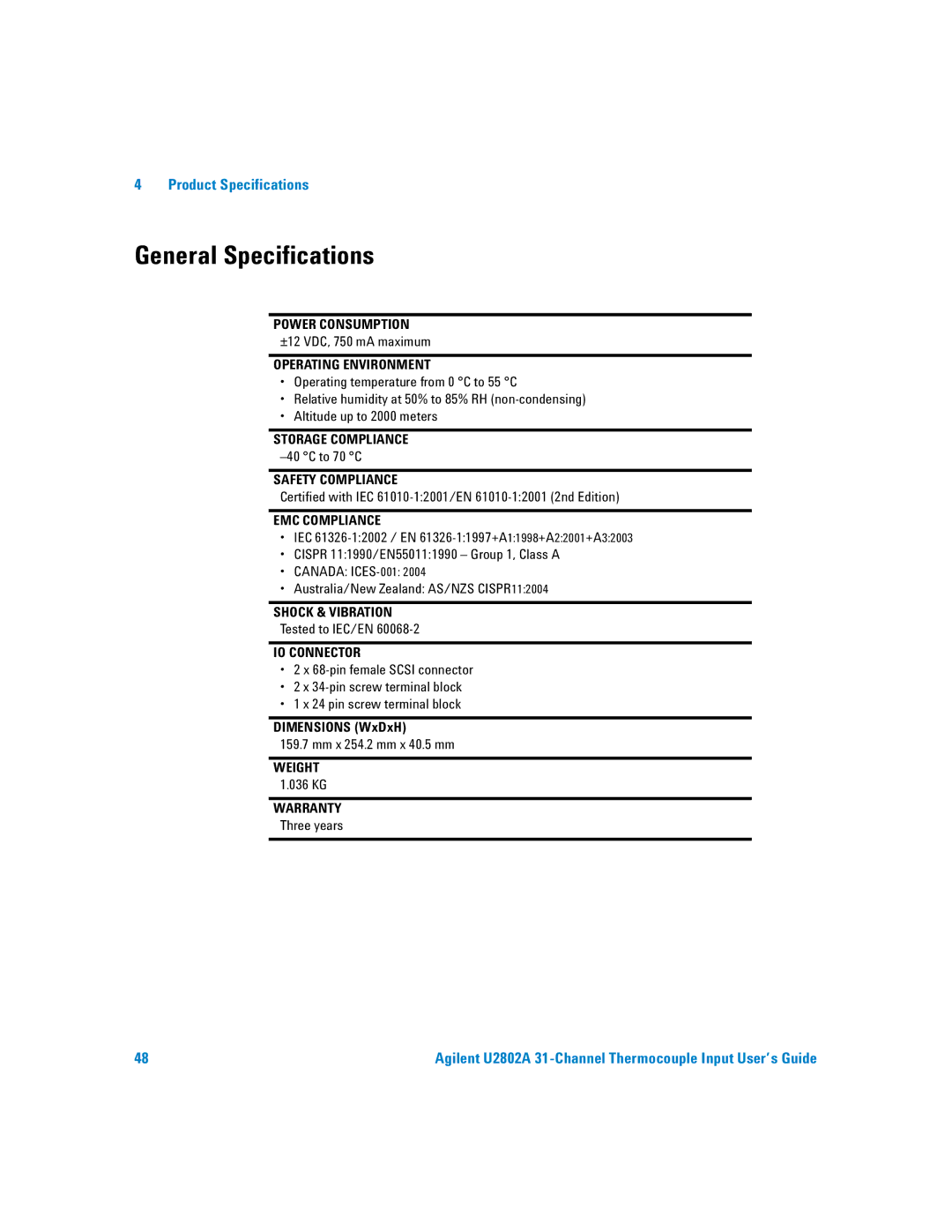 Agilent Technologies U2802A manual General Specifications, Operating Environment 