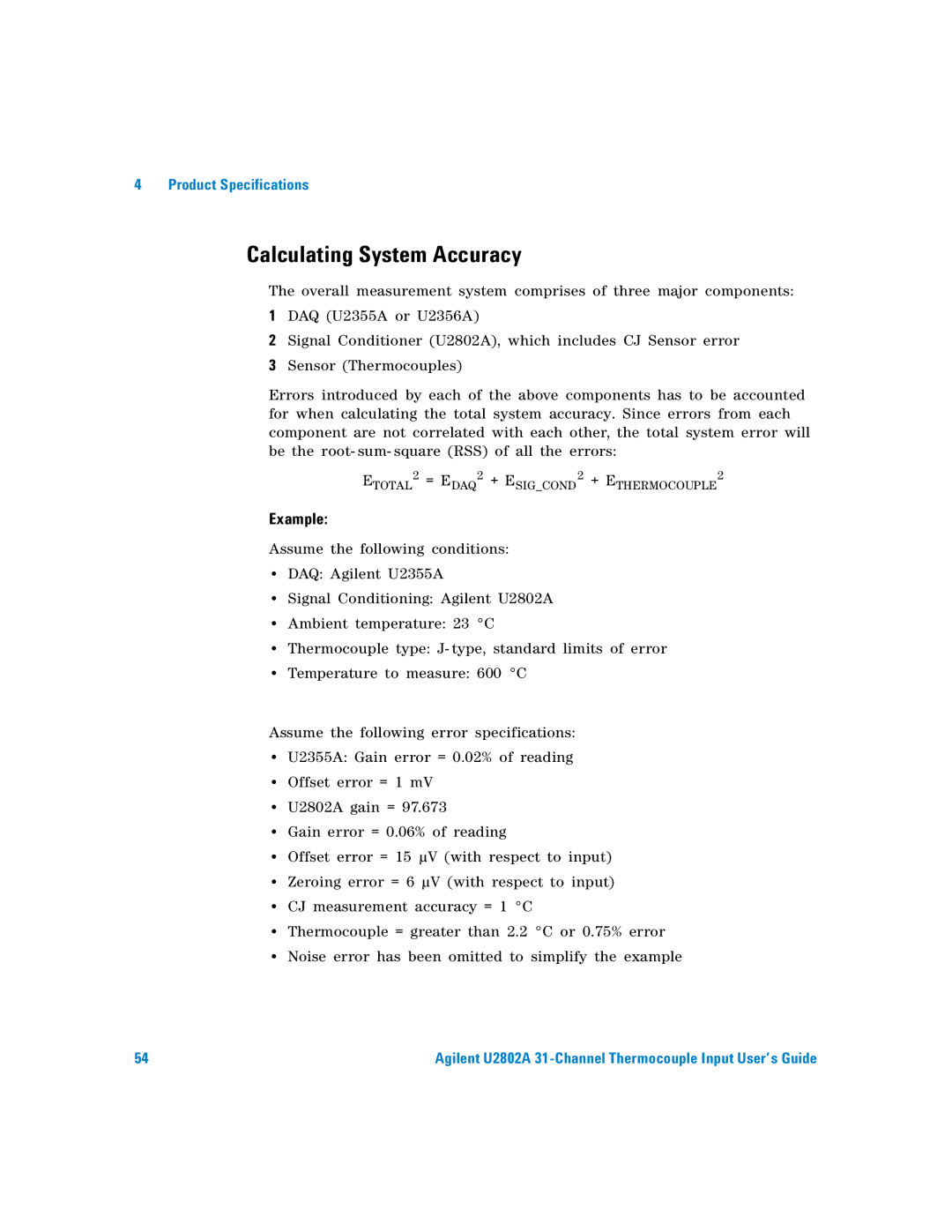 Agilent Technologies U2802A manual Calculating System Accuracy, Example 