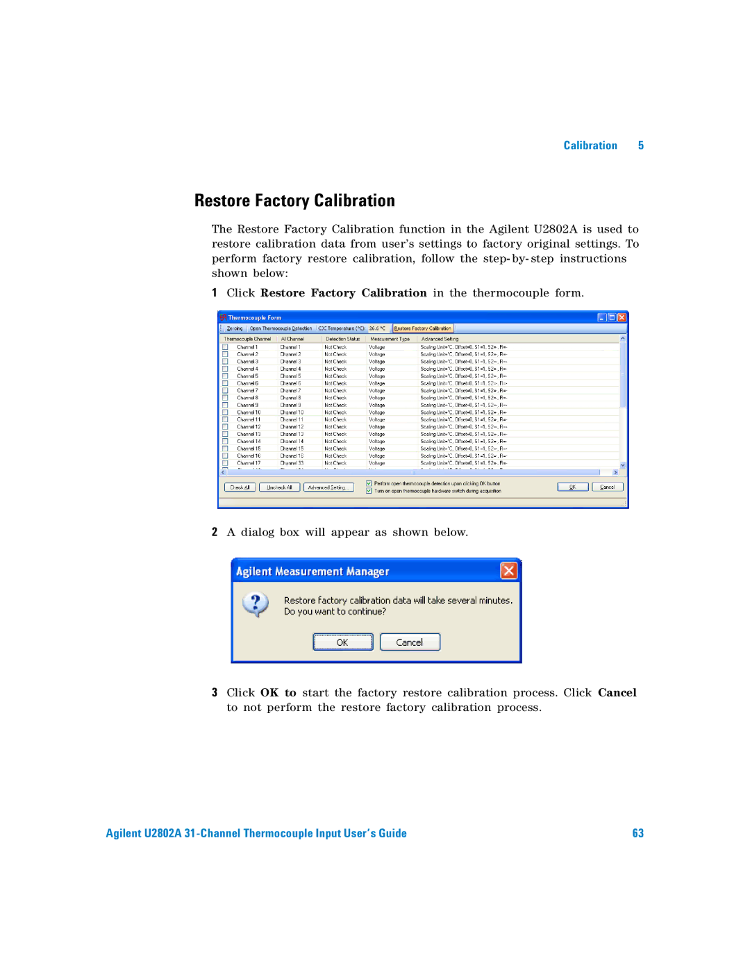 Agilent Technologies U2802A manual Restore Factory Calibration 