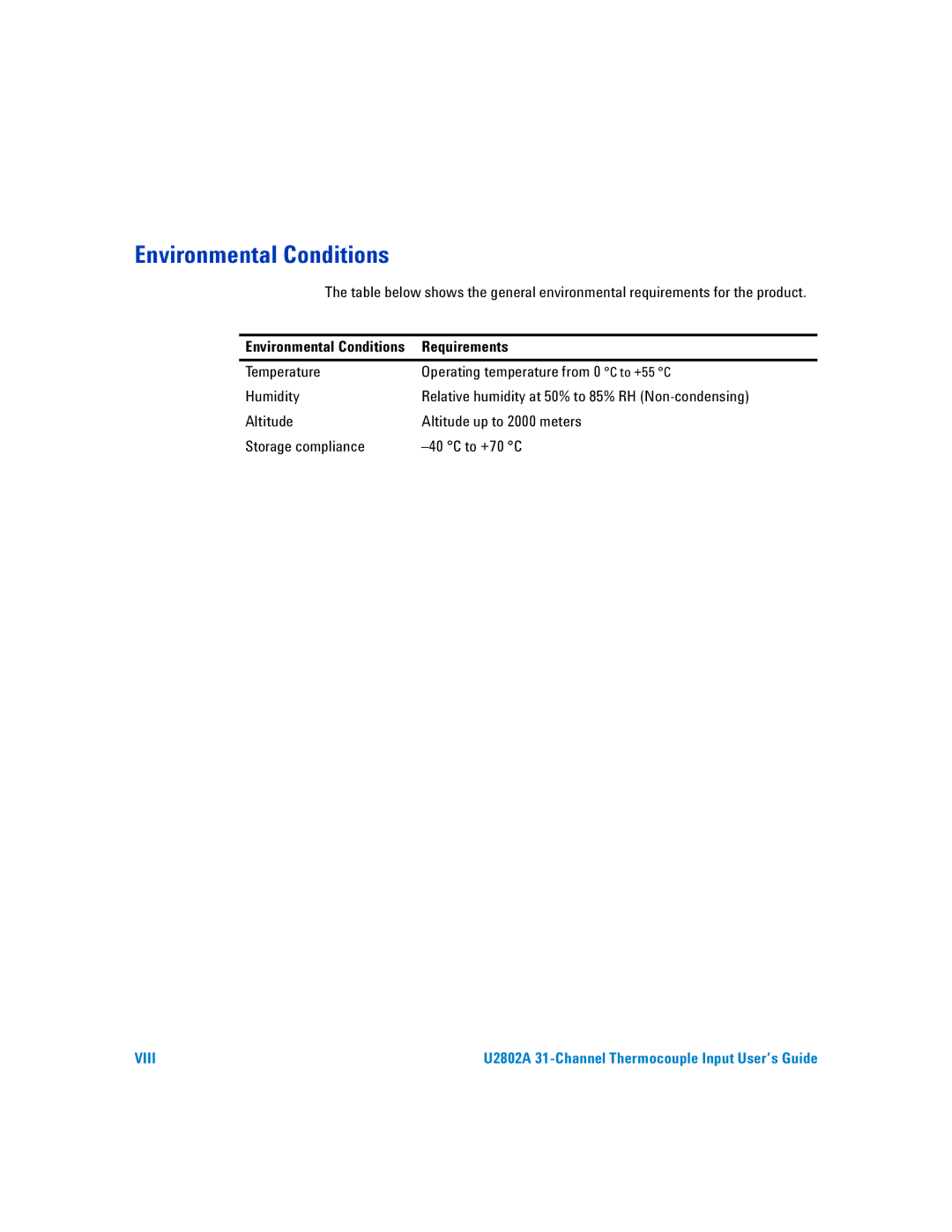 Agilent Technologies U2802A manual Environmental Conditions 