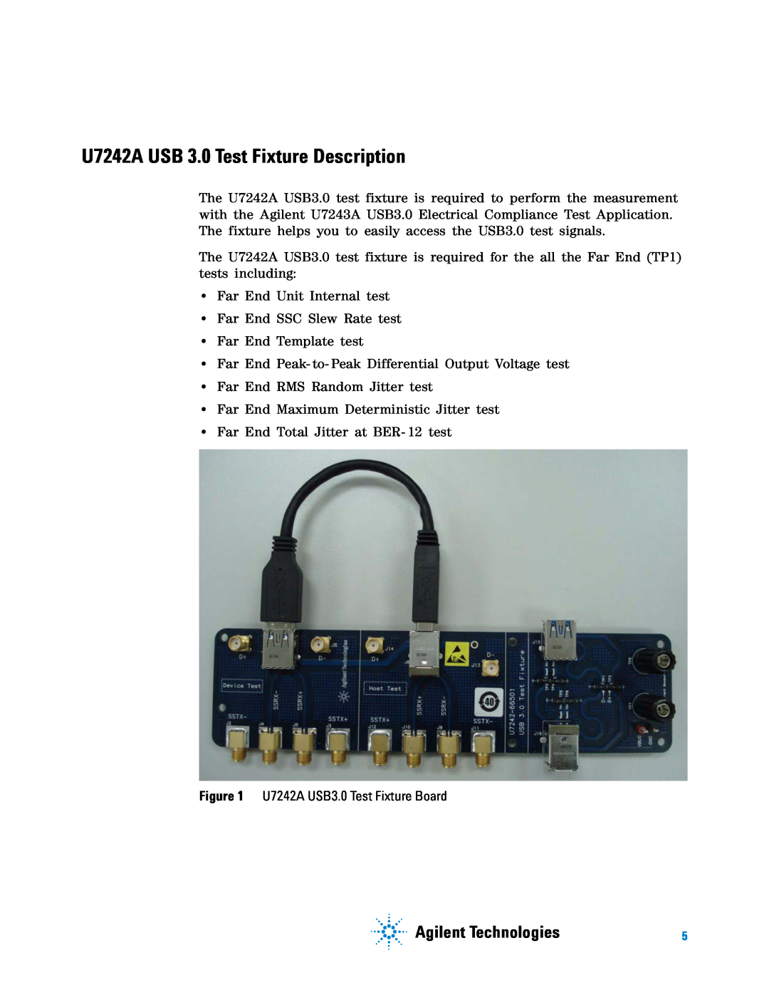 Agilent Technologies manual U7242A USB 3.0 Test Fixture Description, Agilent Technologies 