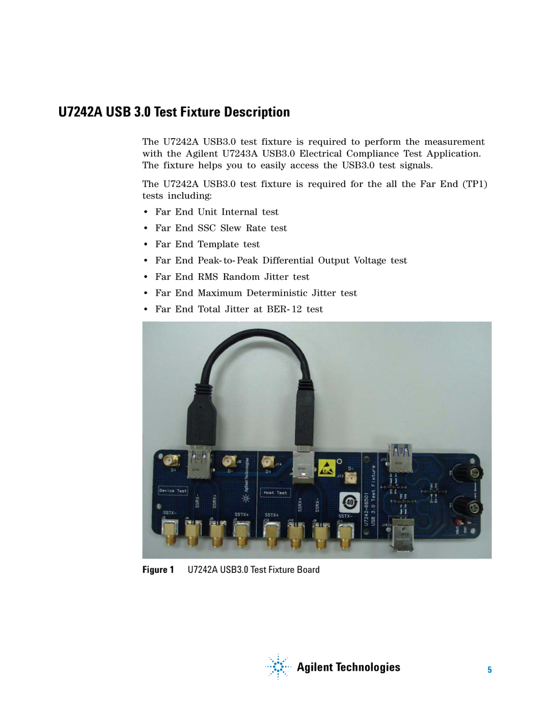 Agilent Technologies manual U7242A USB 3.0 Test Fixture Description 