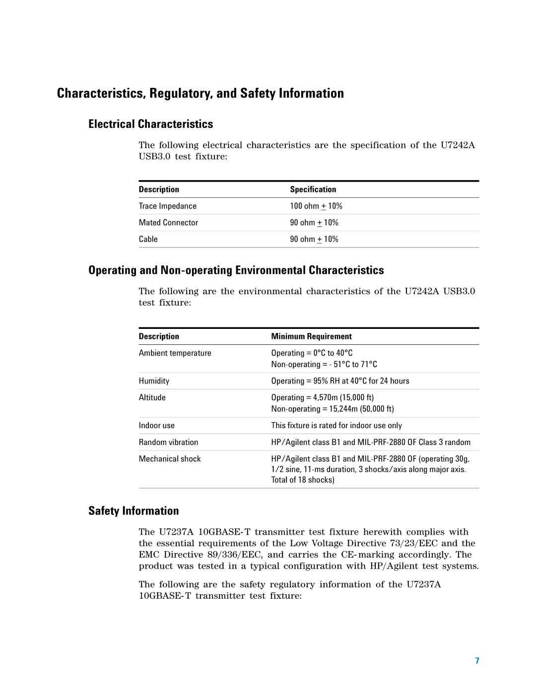 Agilent Technologies U7242A manual Characteristics, Regulatory, and Safety Information 