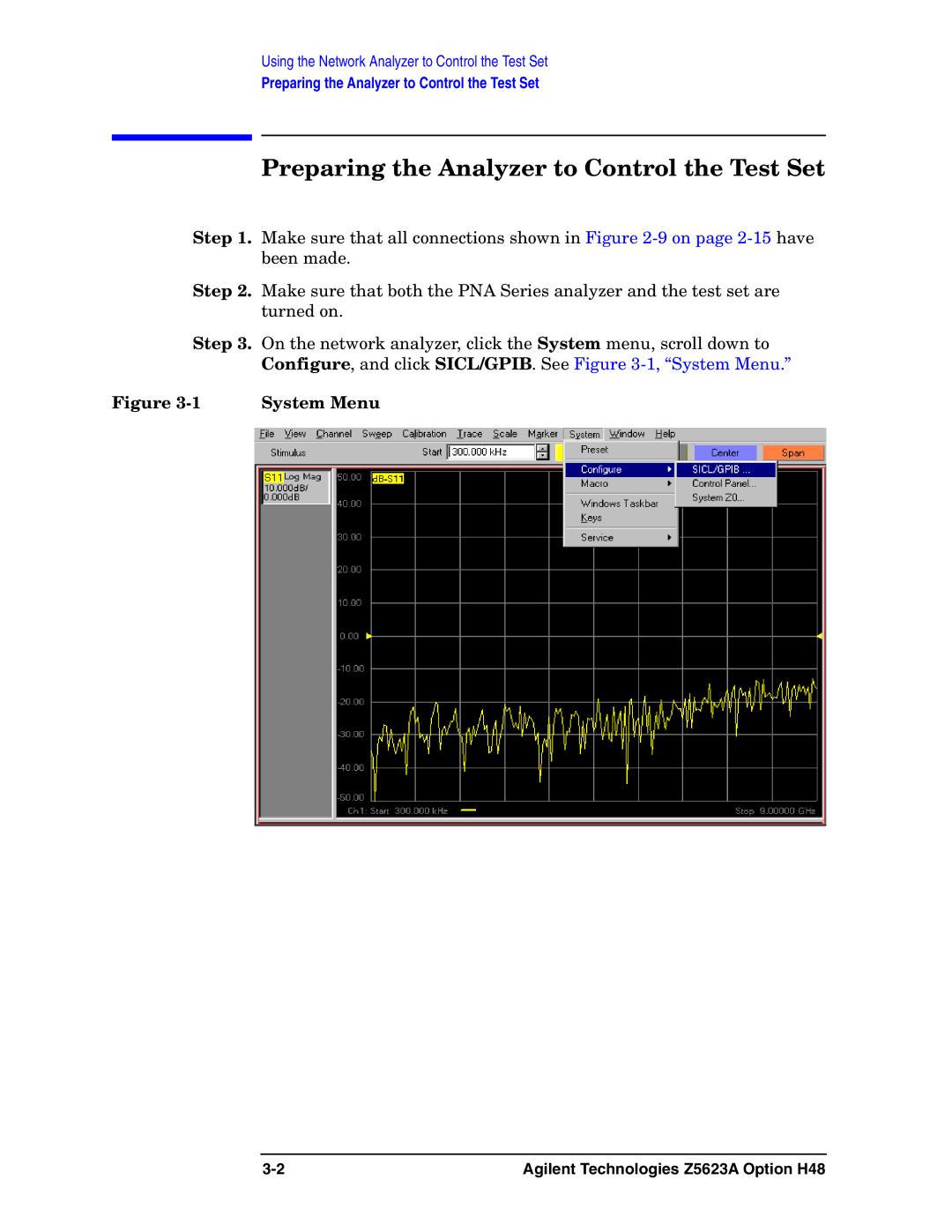 Agilent Technologies Z5623A manual Preparing the Analyzer to Control the Test Set, System Menu 