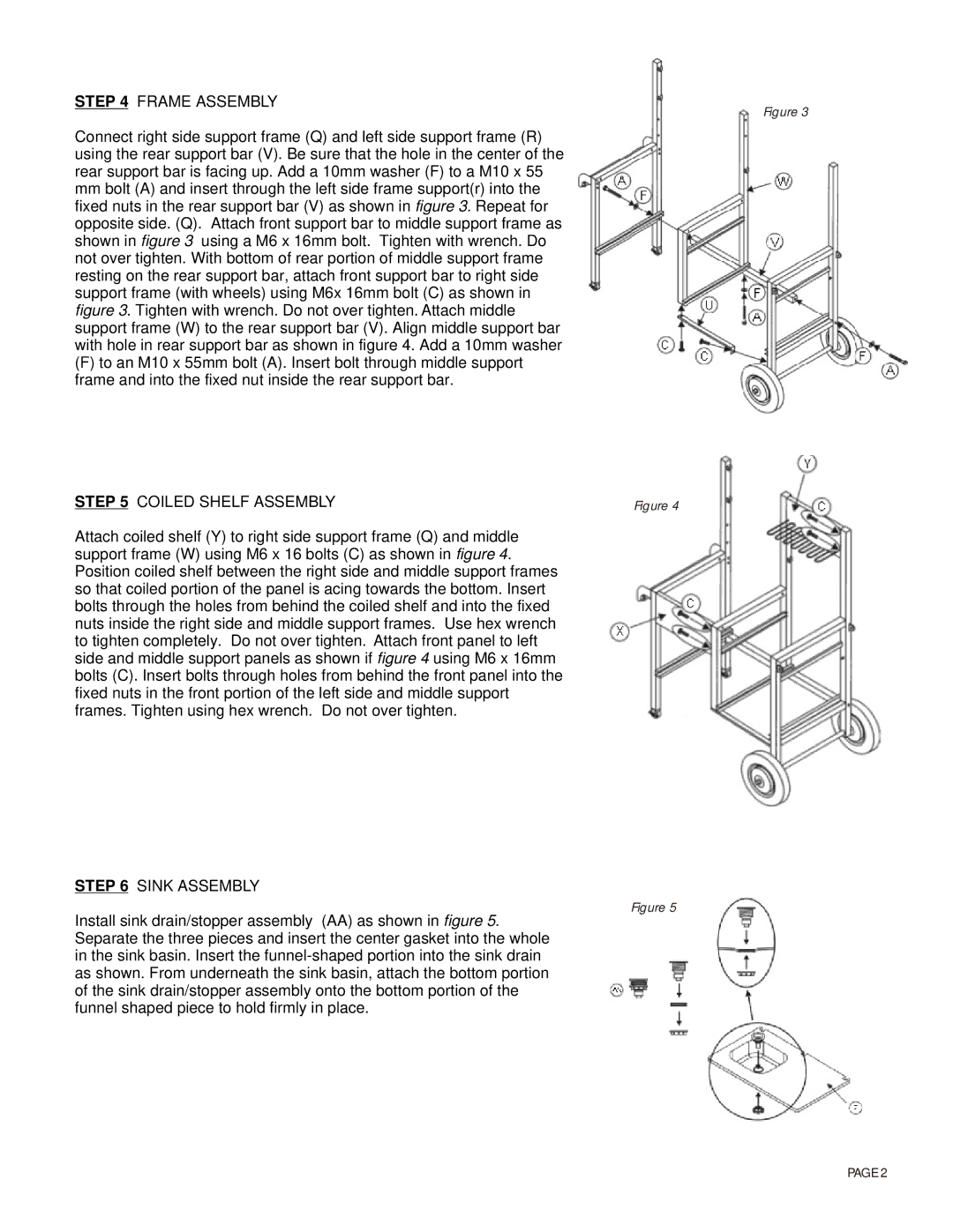 Agio International 92558 manual Frame Assembly, Coiled Shelf Assembly, Sink Assembly 