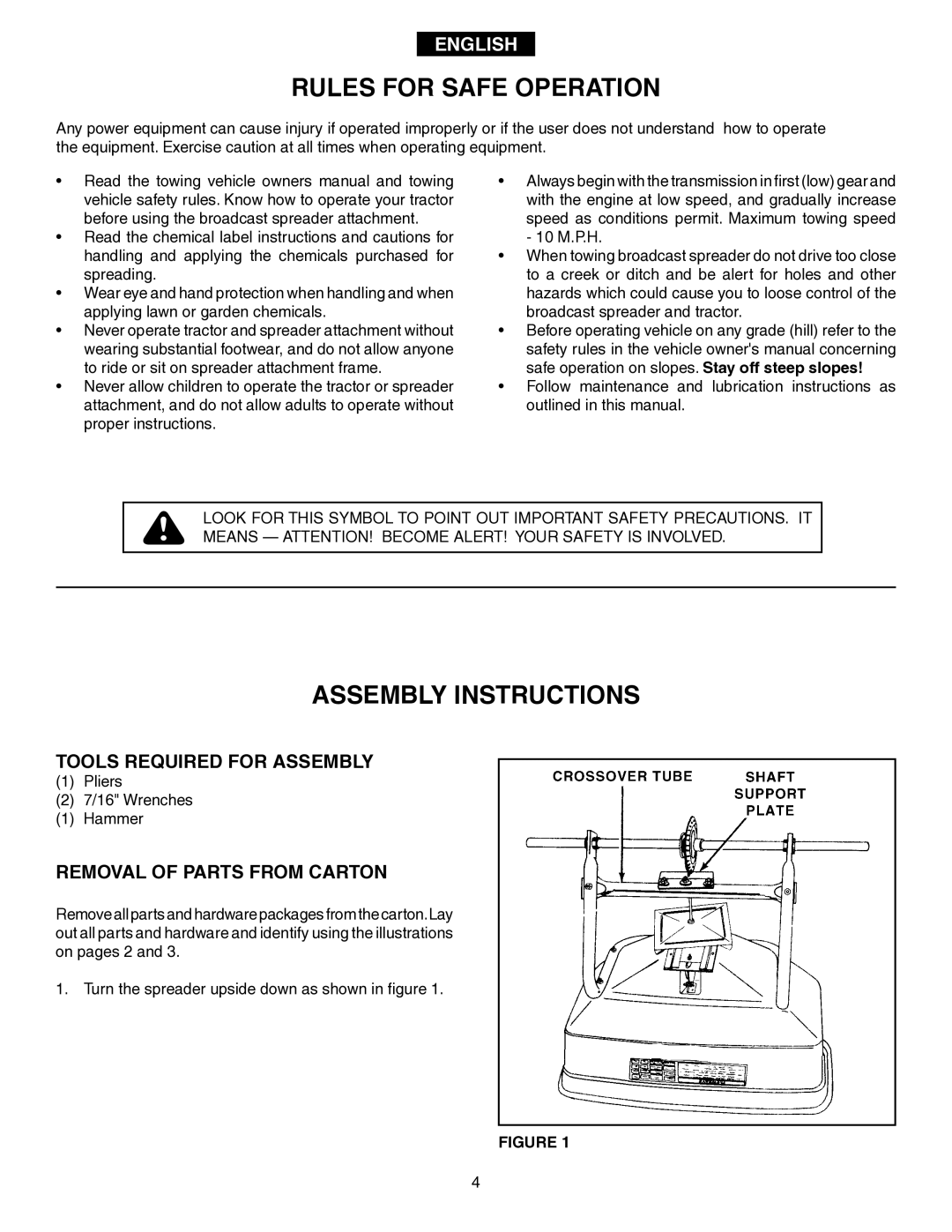 Agri-Fab 45-02114 owner manual Rules for Safe Operation, Assembly Instructions 