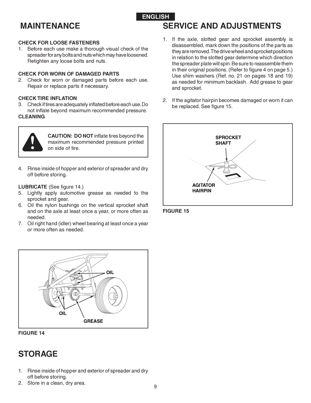 Agri-Fab 45-02114 owner manual Maintenance, Service and Adjustments, Storage 