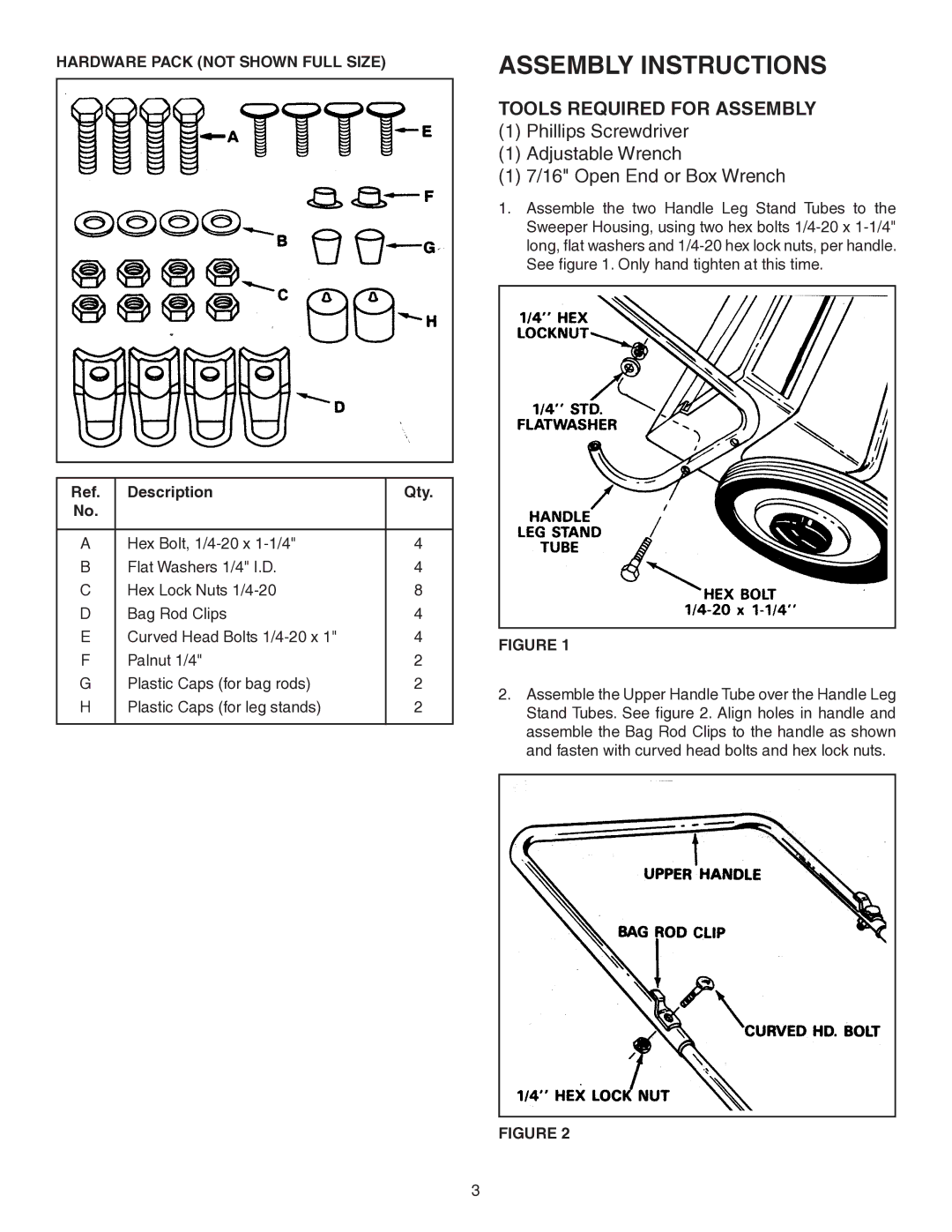 Agri-Fab 45-02181 owner manual Assembly Instructions, Tools Required for Assembly, Hardware Pack not Shown Full Size 